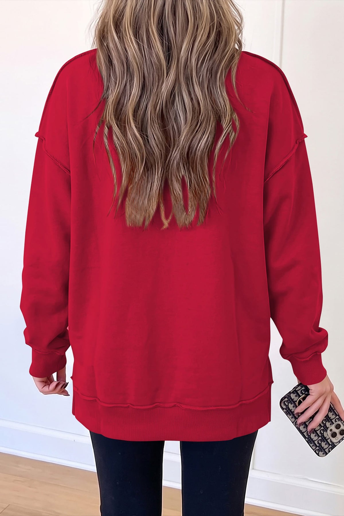 Racing Red Christmas Slogan MERRY High Neck Tunic Holiday Sweatshirt