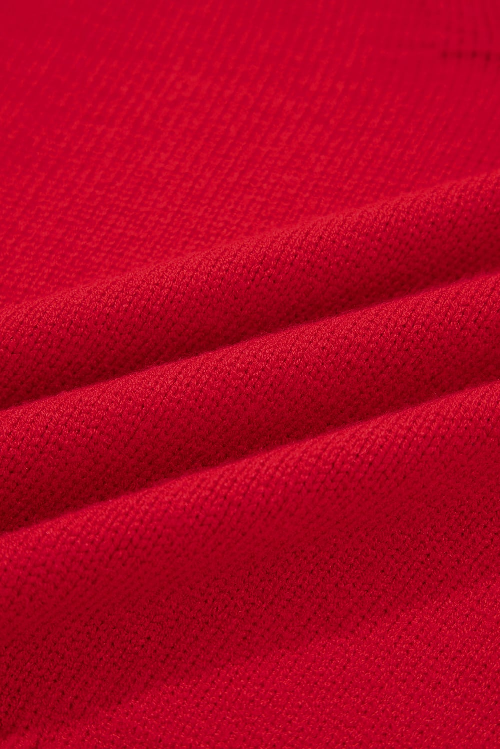 Racing Red Collared V Neck Ribbed Edge Sexy Elegant Sweater