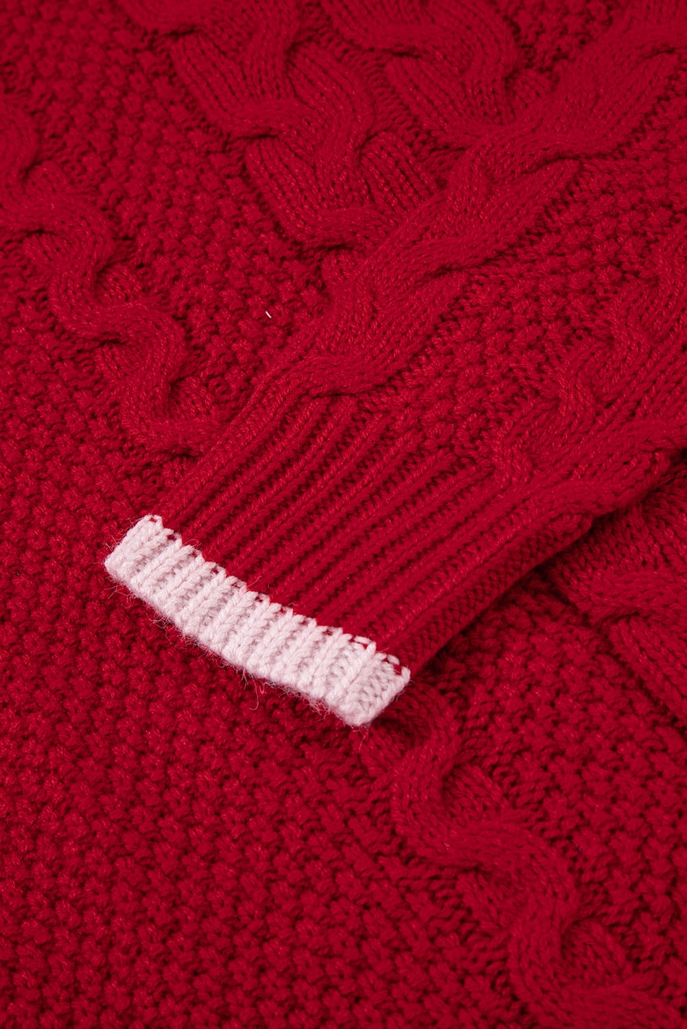Racing Red Color Contrast Edge Cable Knit Buttoned Cardigan