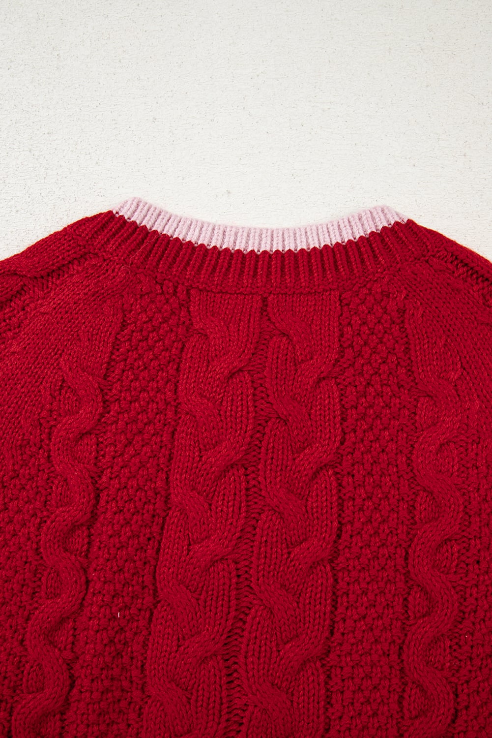 Racing Red Color Contrast Edge Cable Knit Buttoned Cardigan