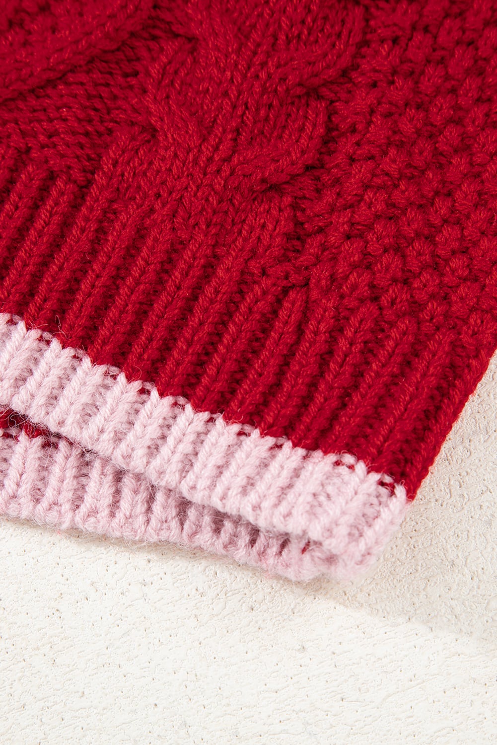 Racing Red Color Contrast Edge Cable Knit Buttoned Cardigan