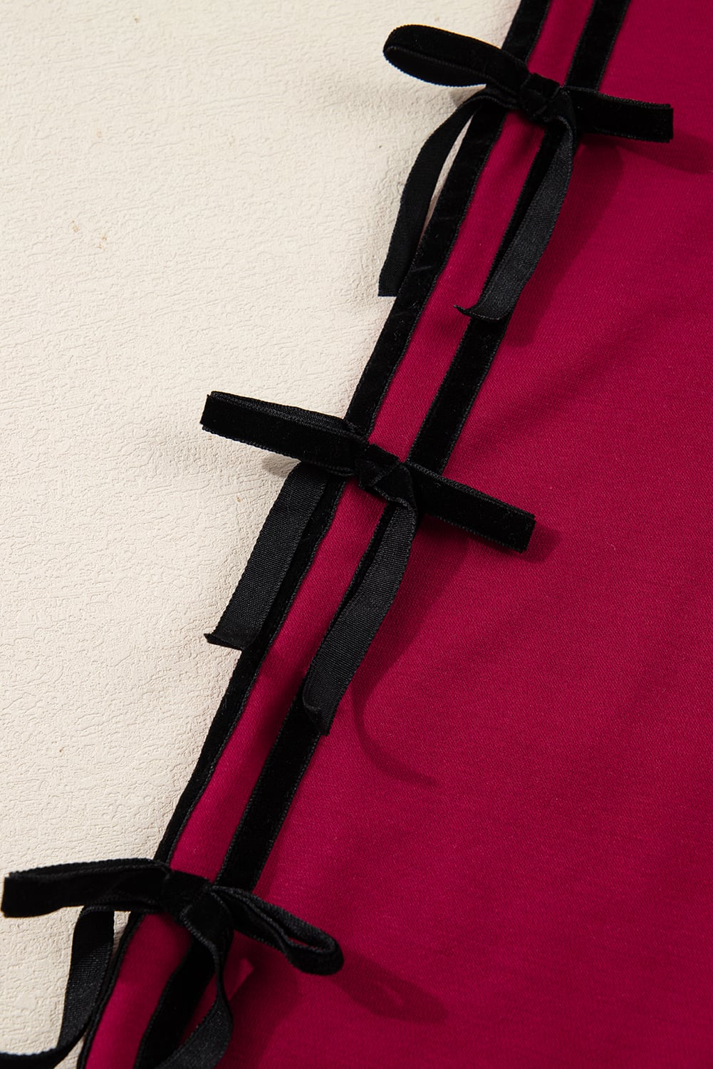 Racing Red Contrast Striped Bow Detail Drop Shoulder Sweatshirt Dress with Pockets