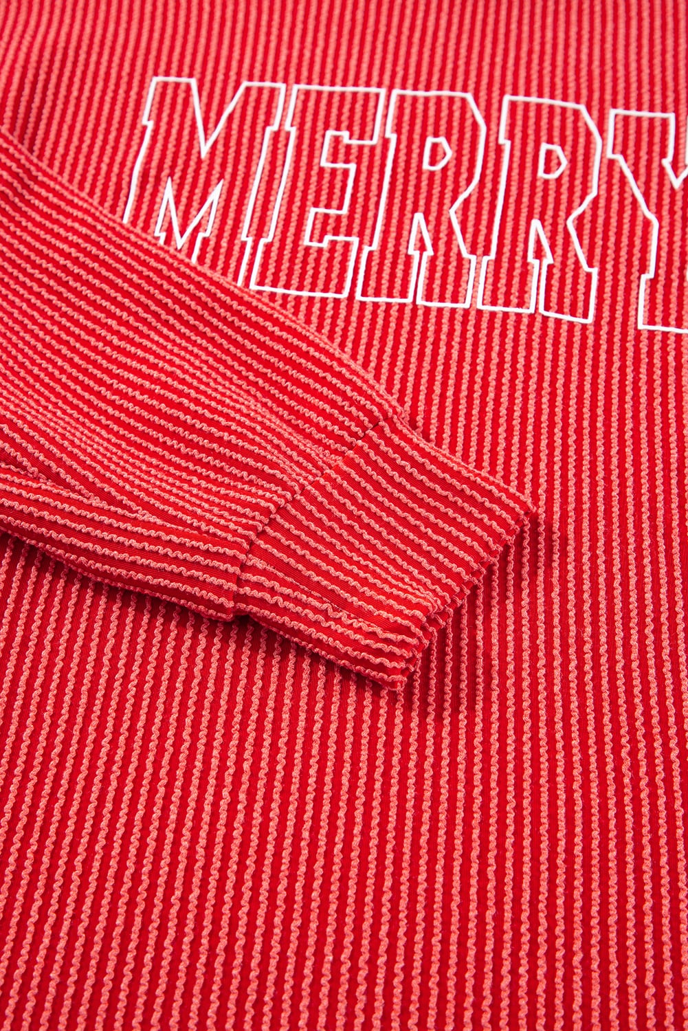 Racing Red Corded MERRY Graphic Long Sleeve Top and Shorts Set