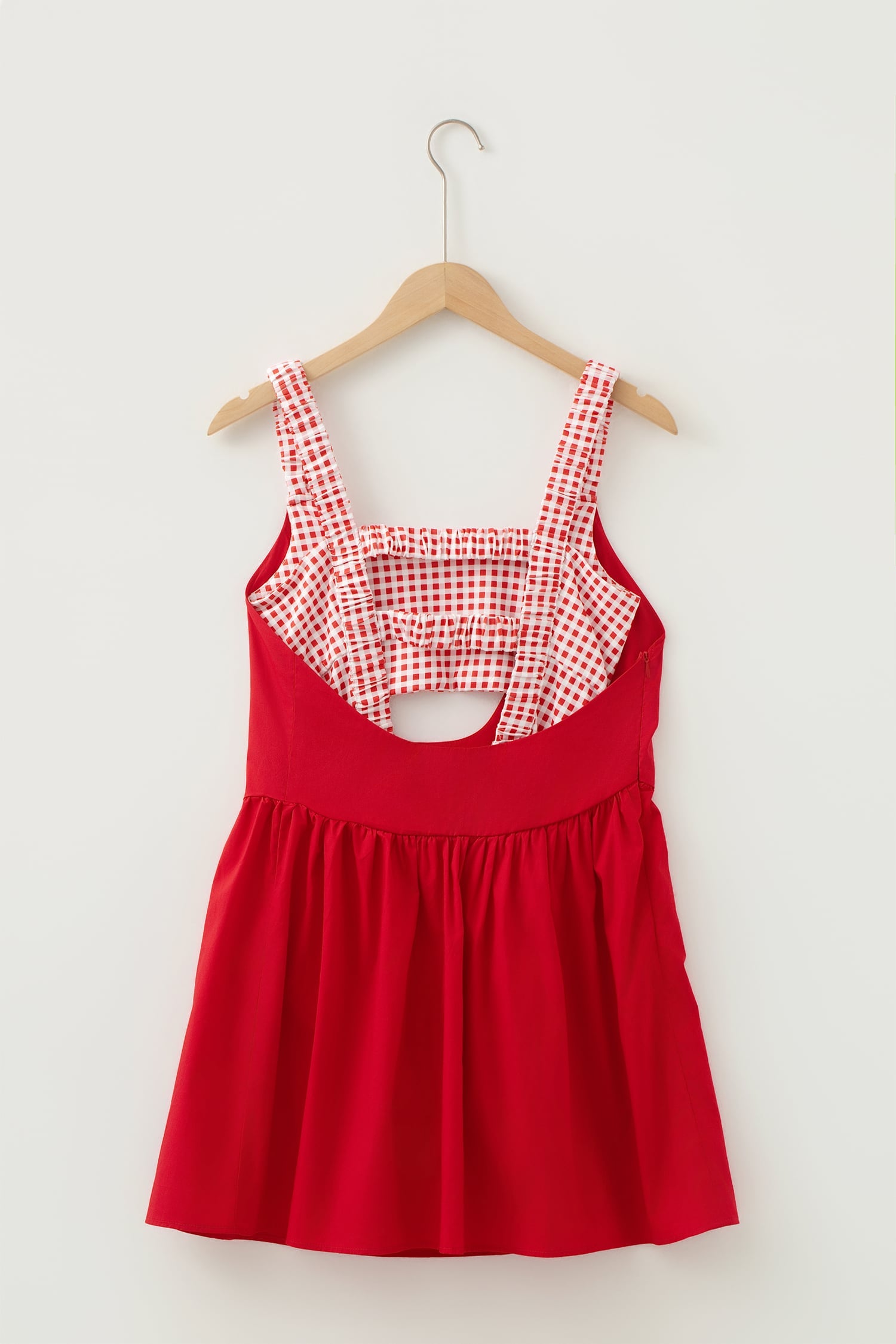Racing Red Faux Two Piece Gingham Contrast Patchwork Loose Mini Dress