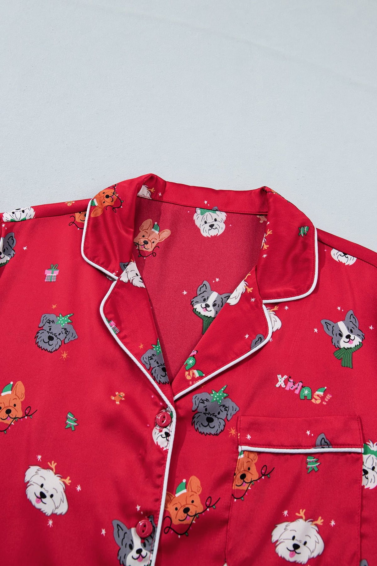 Racing Red Festive Dog Print Short Sleeve Two Piece Lounge Set