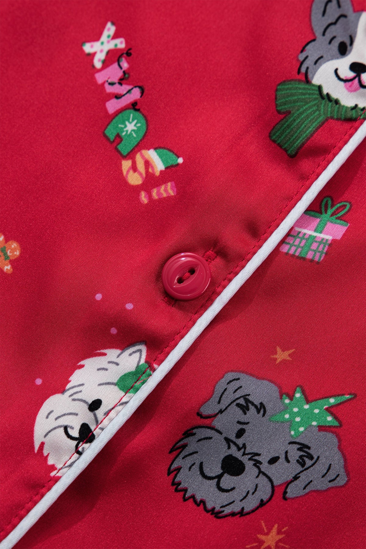 Racing Red Festive Dog Print Short Sleeve Two Piece Lounge Set