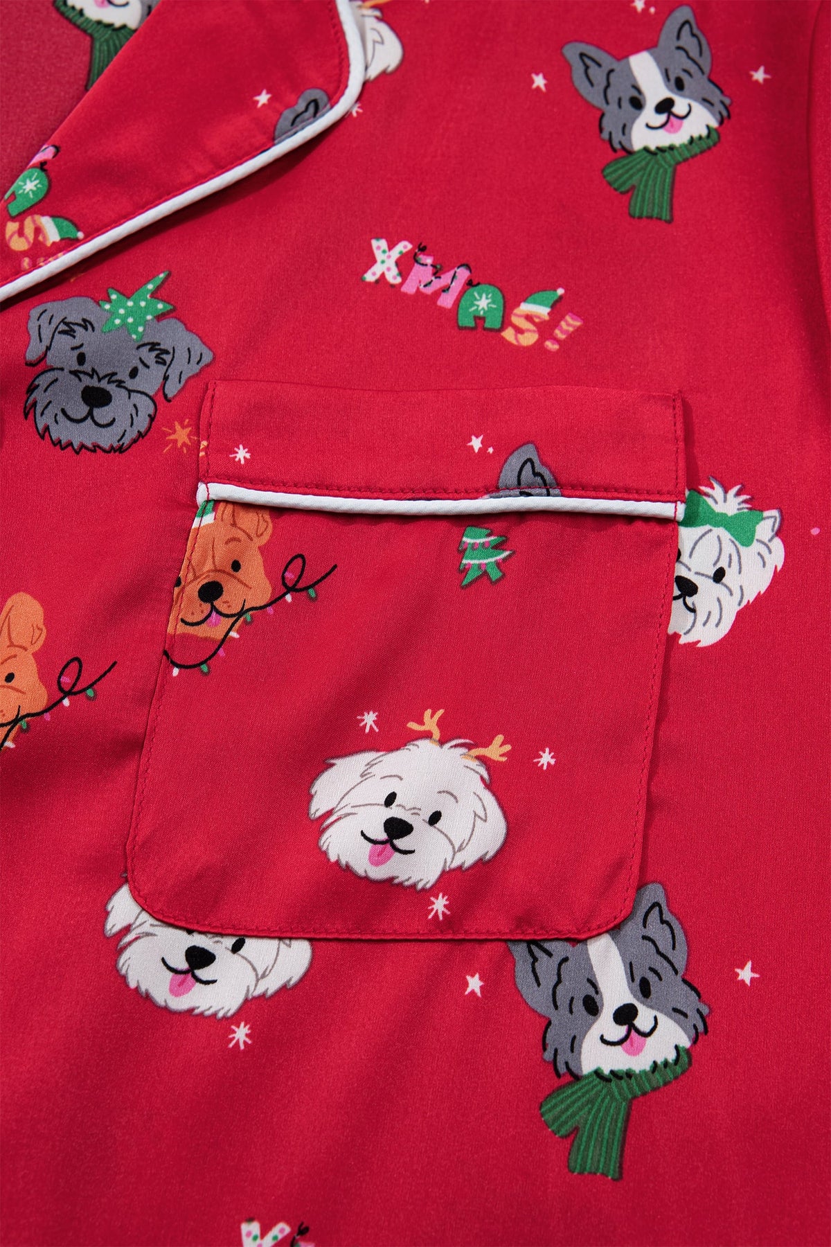 Racing Red Festive Dog Print Short Sleeve Two Piece Lounge Set