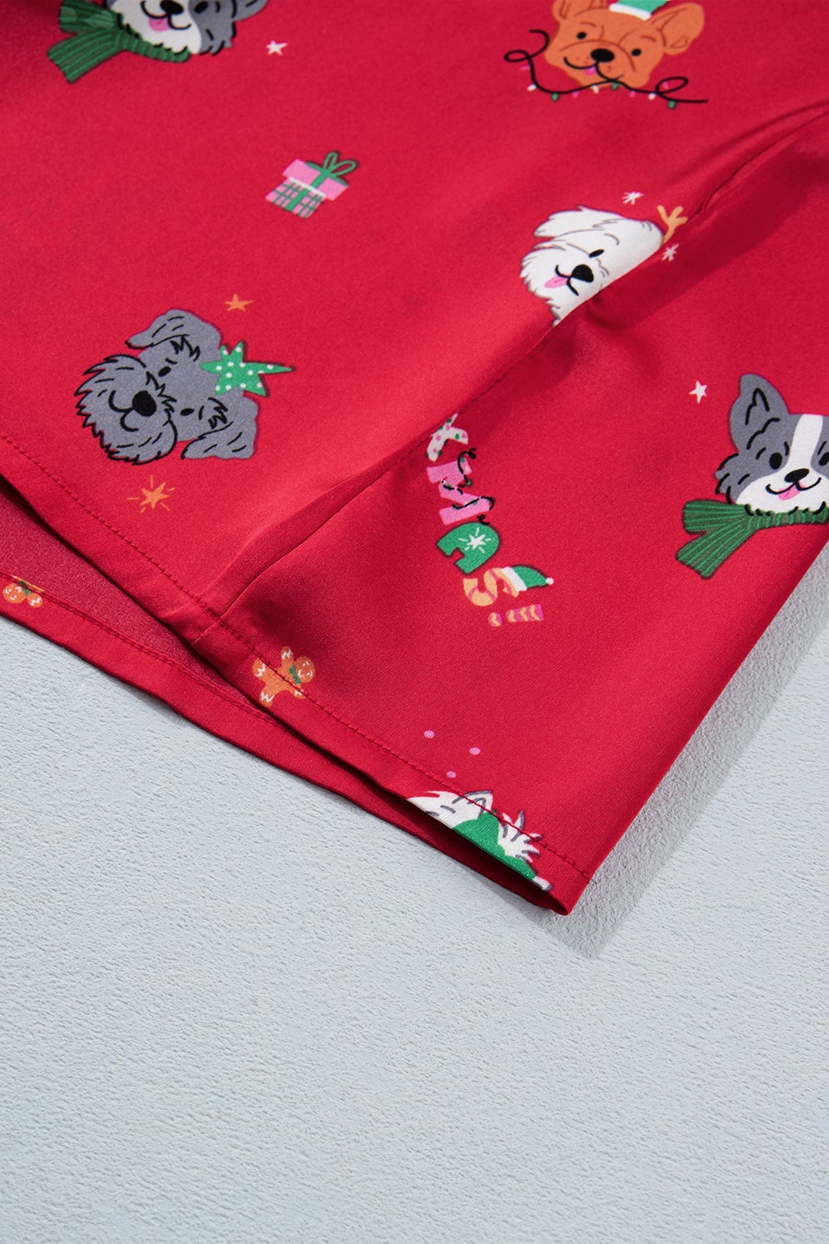 Racing Red Festive Dog Print Short Sleeve Two Piece Lounge Set