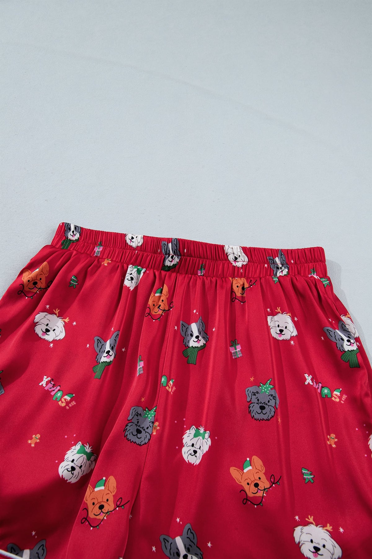 Racing Red Festive Dog Print Short Sleeve Two Piece Lounge Set