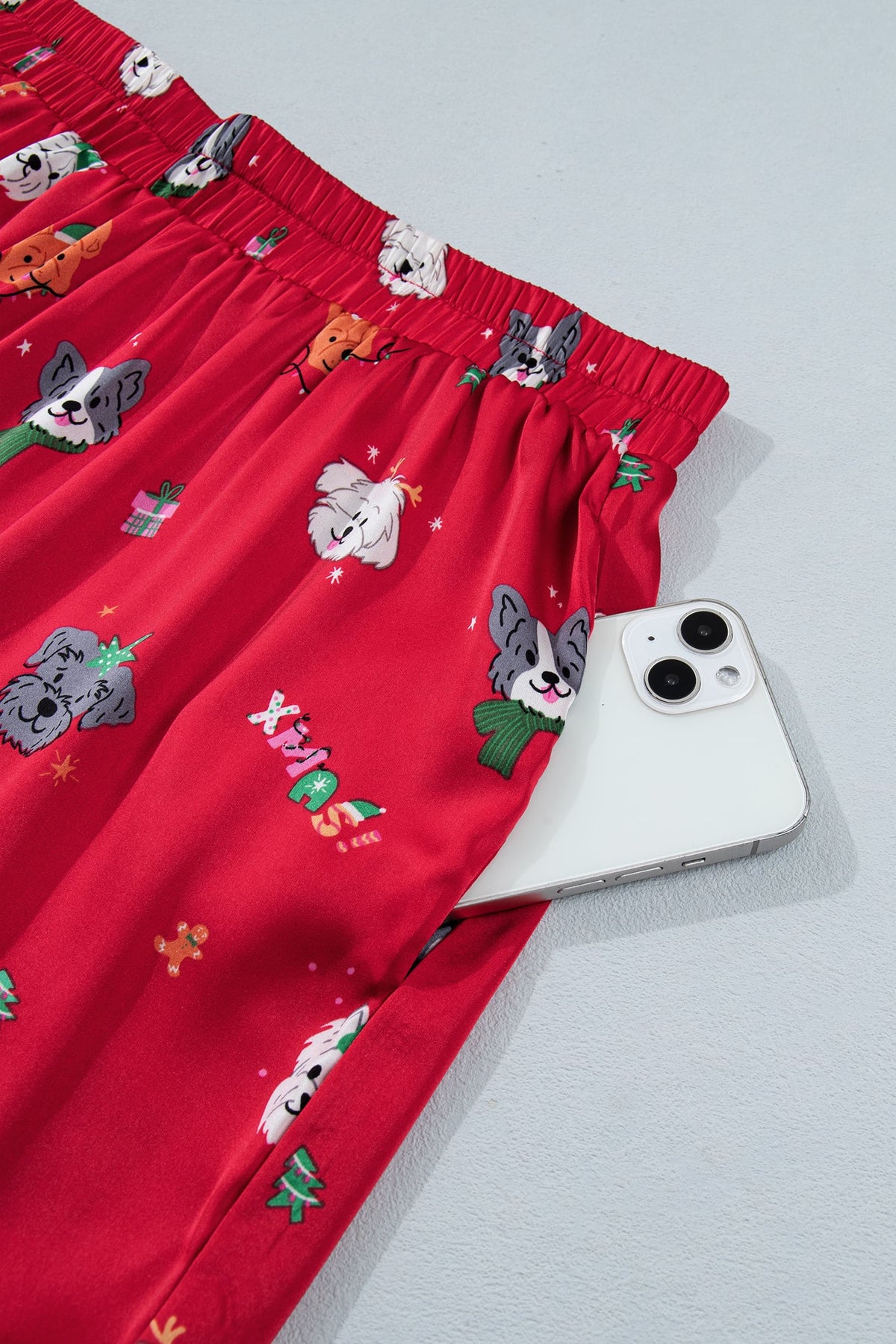 Racing Red Festive Dog Print Short Sleeve Two Piece Lounge Set