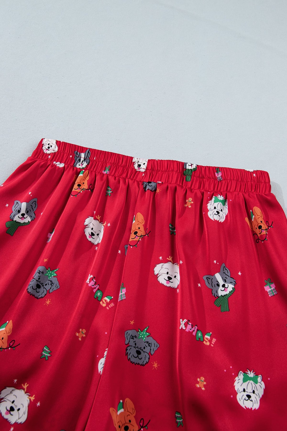 Racing Red Festive Dog Print Short Sleeve Two Piece Lounge Set