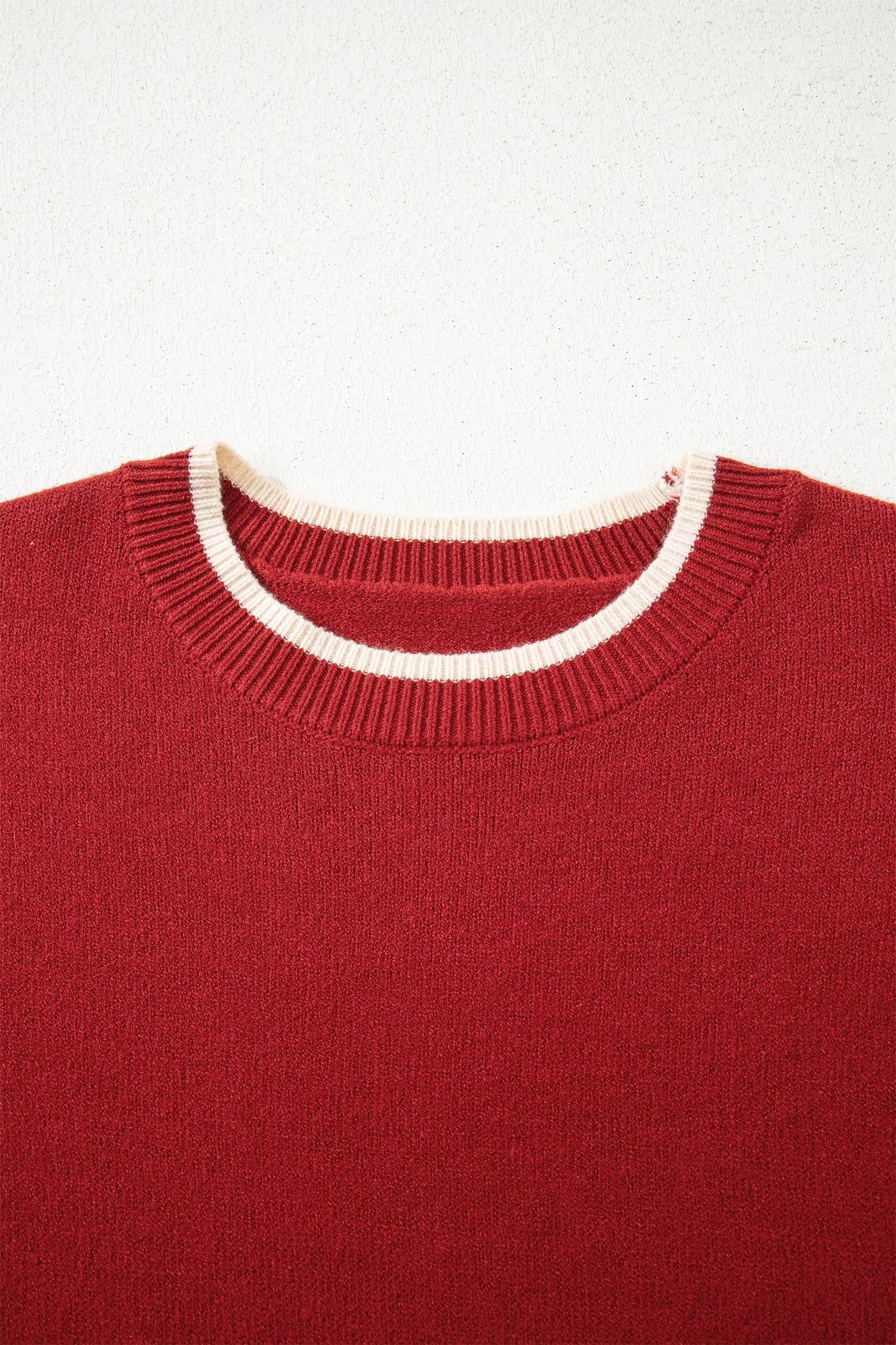 Racing Red Leopard Bow Decor Split Cuff Contrast Trim Sweater