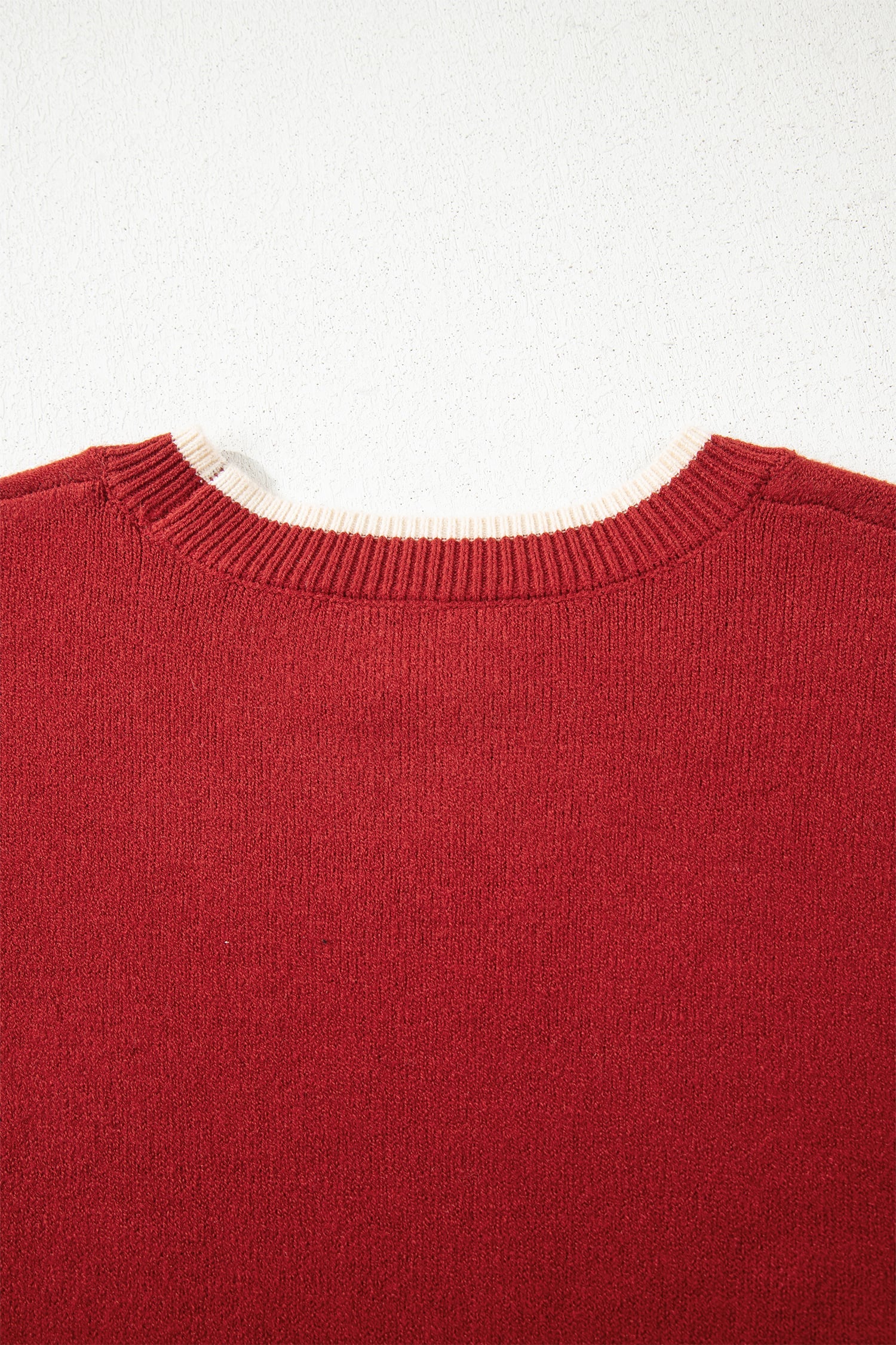 Racing Red Leopard Bow Decor Split Cuff Contrast Trim Sweater