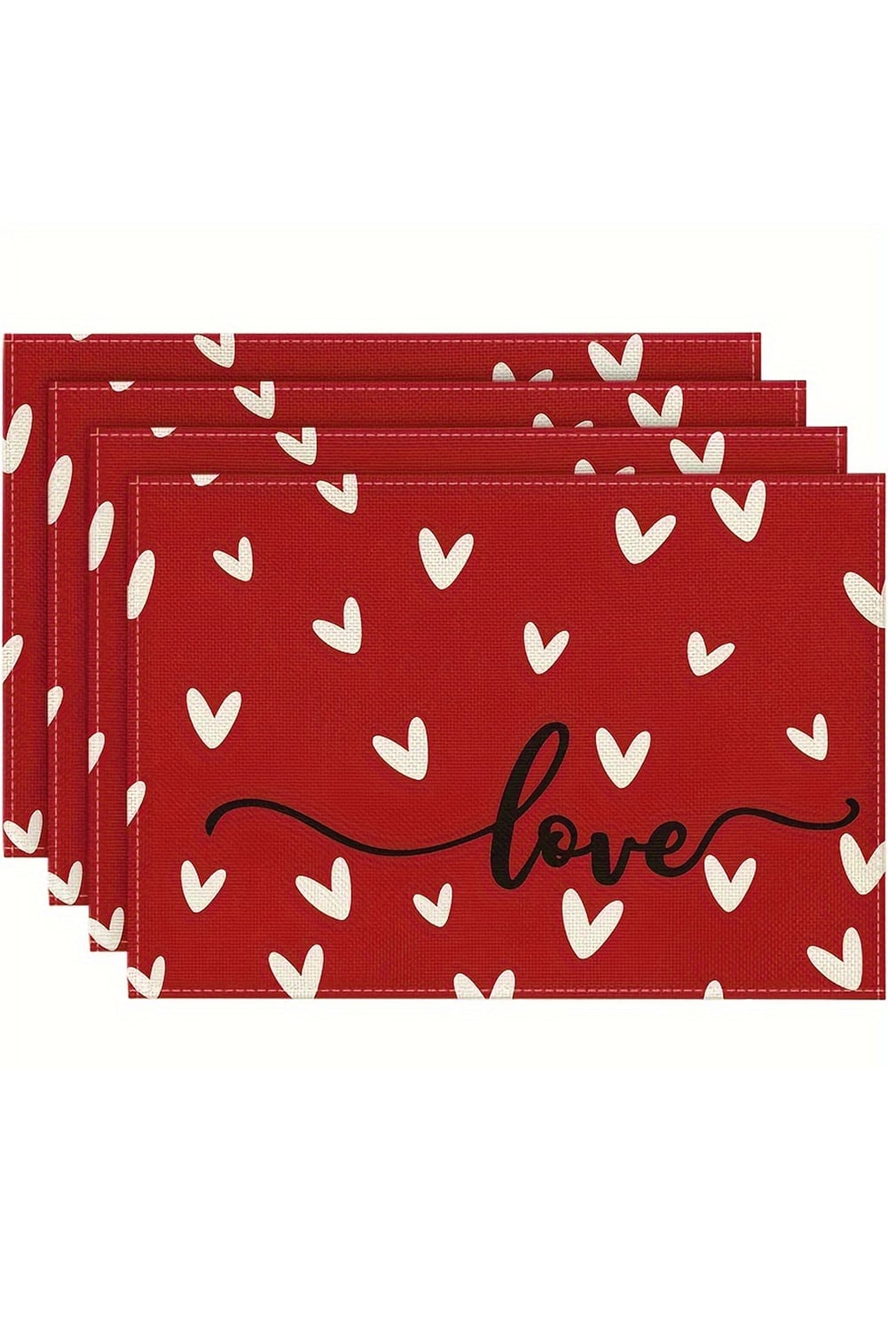 Racing Red Love Heart Print Antifouling Reusable Flax Placemat