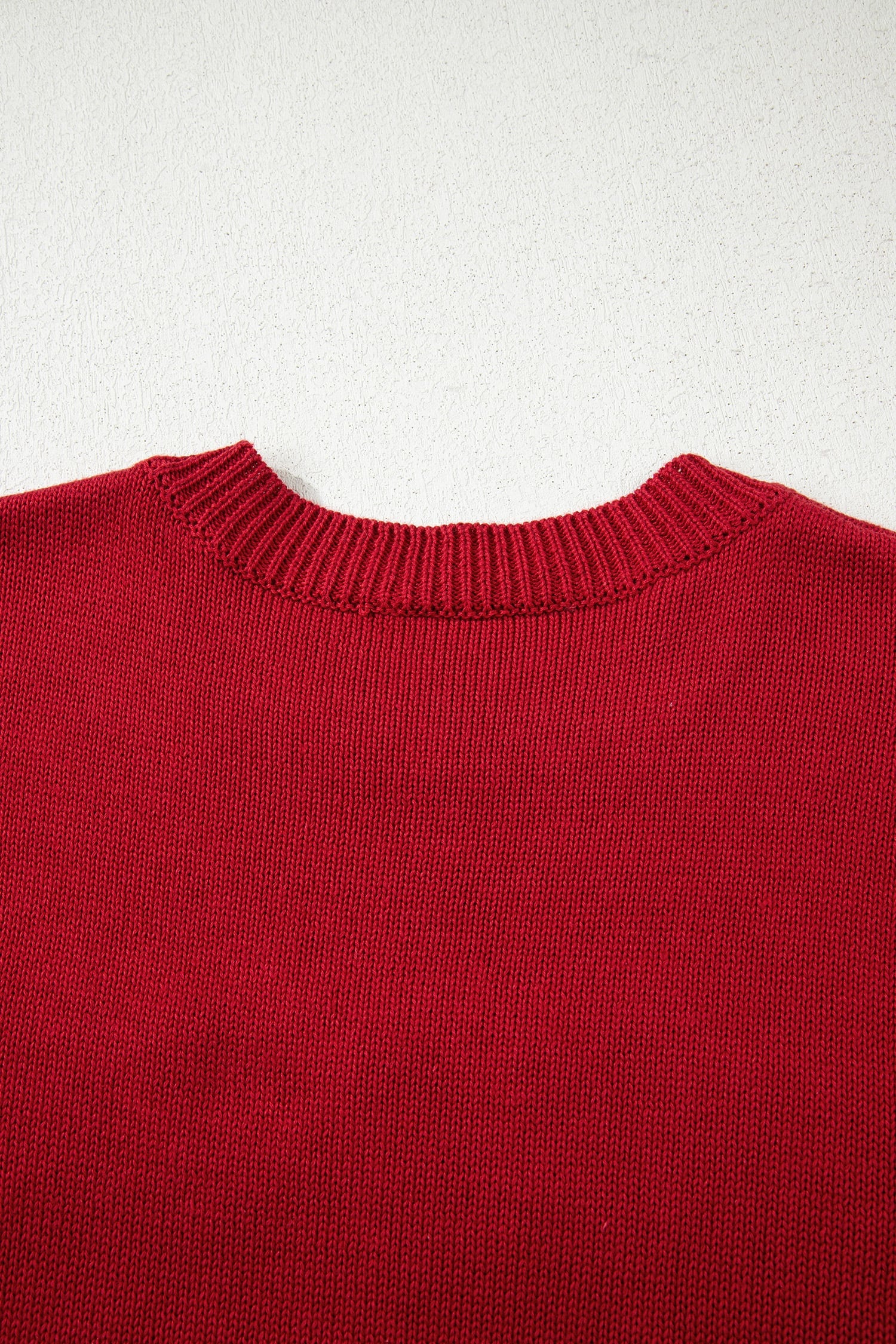 Racing Red Merry Colorful Dot Detail Christmas Drop Shoulder Sweater