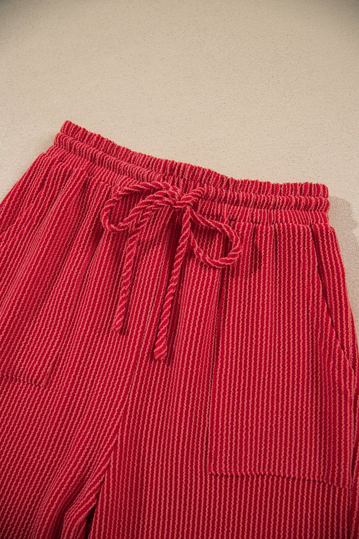 Racing Red MERRY Corded Long Sleeve Top and Pockets Pants Set