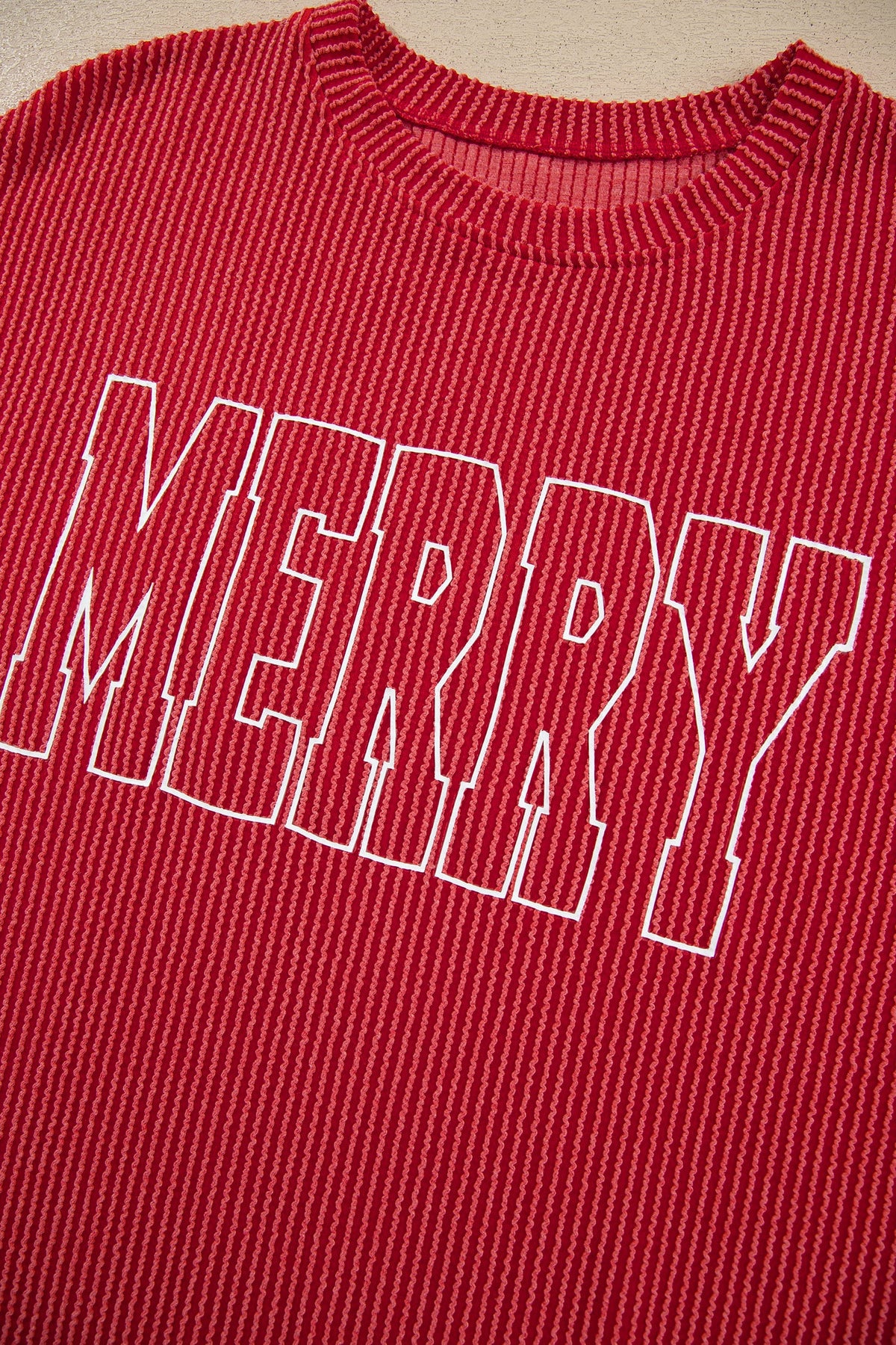 Racing Red MERRY Corded Long Sleeve Top and Pockets Pants Set