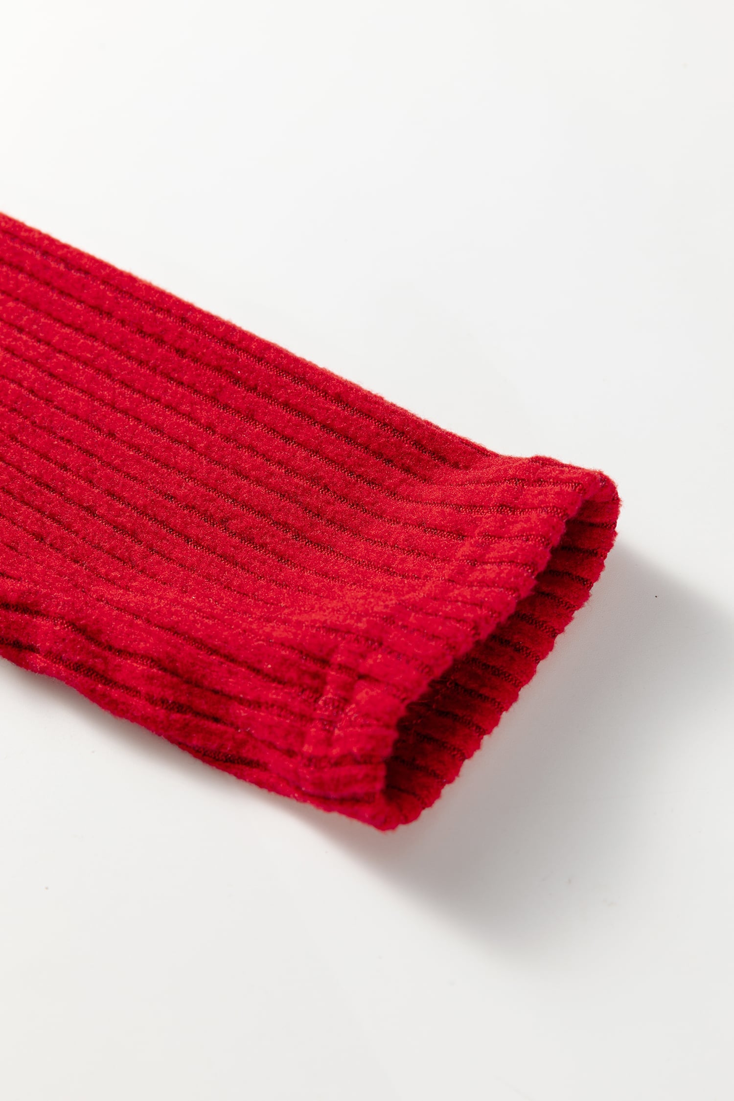 Racing Red Ribbed Notched Neck Knit Long Sleeve Leggings Two Pieces Lounge Set