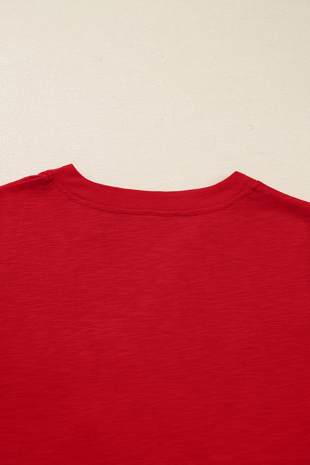 Racing Red Solid Color Button V Neck Long Sleeve Top