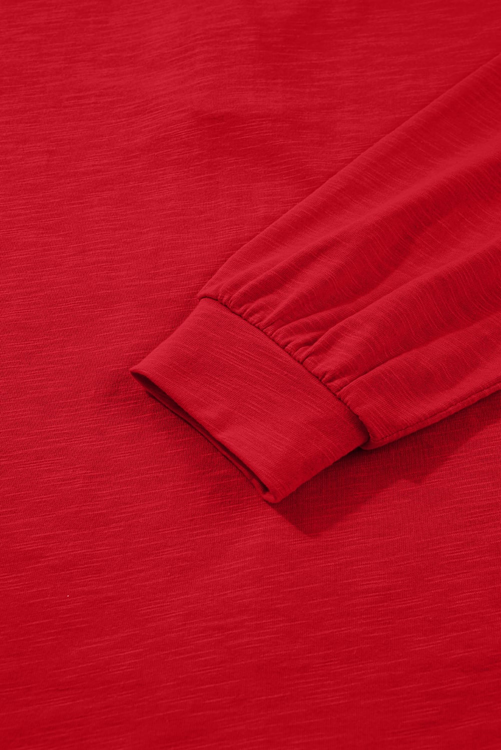 Racing Red Solid Color Button V Neck Long Sleeve Top