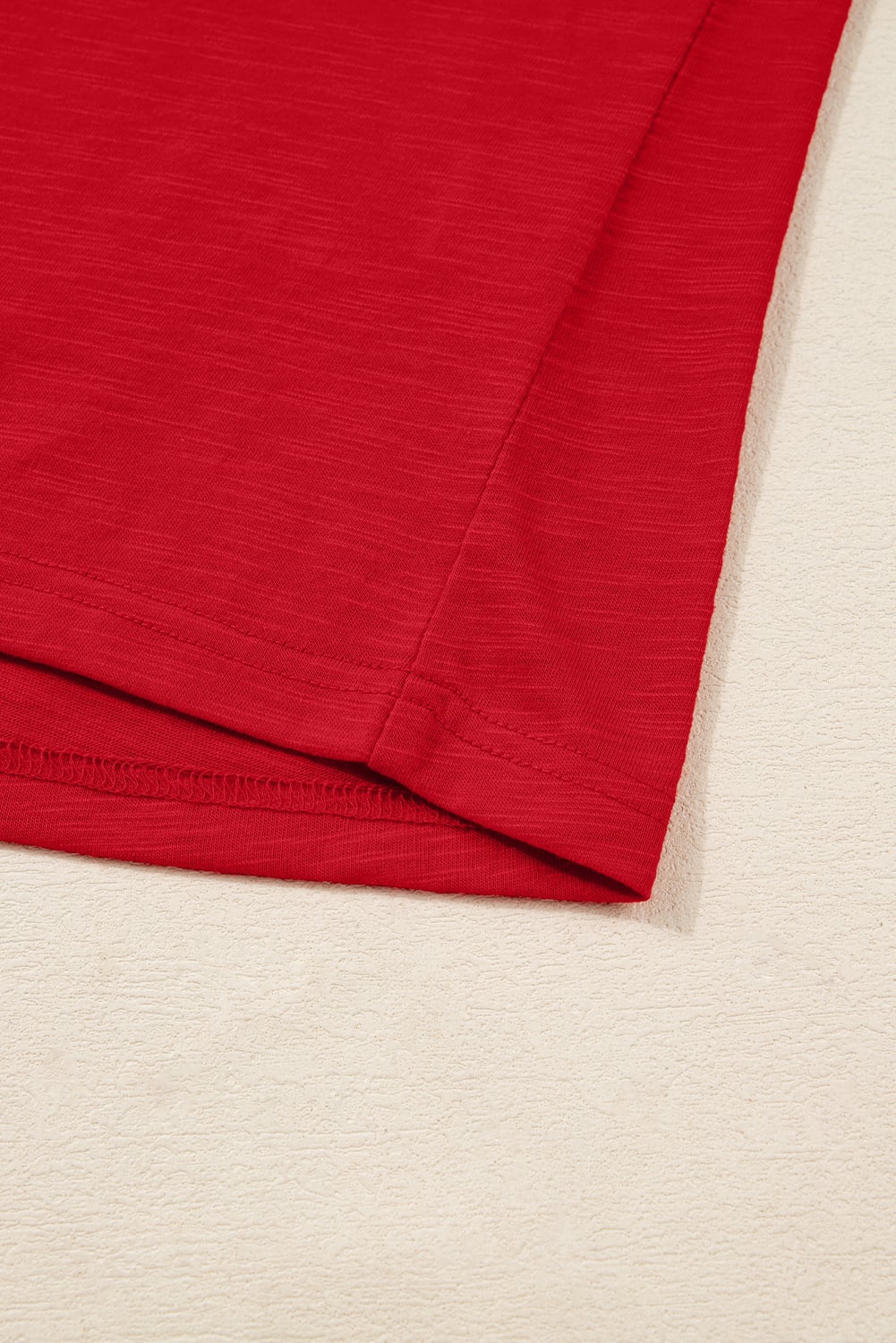 Racing Red Solid Color Button V Neck Long Sleeve Top