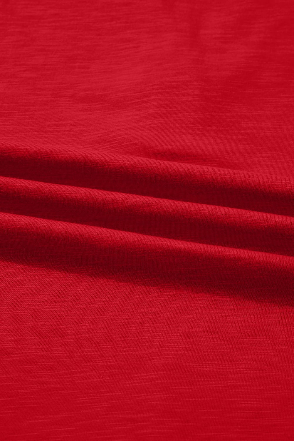 Racing Red Solid Color Button V Neck Long Sleeve Top