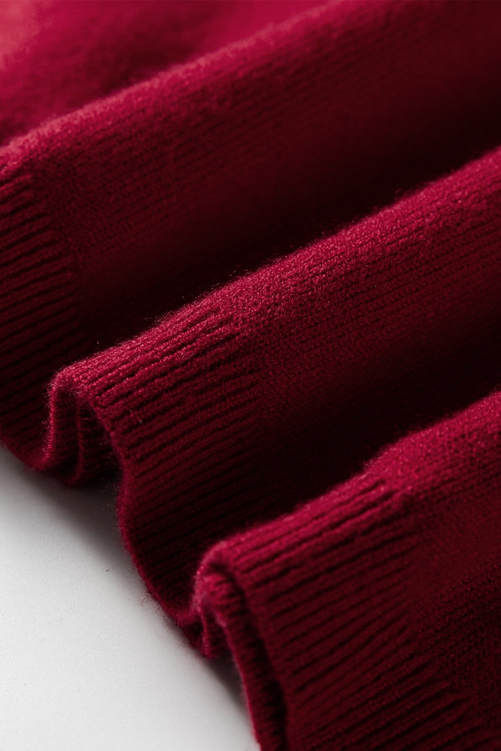 Racing Red Solid Color Crew Neck Knit Cap Sleeve Sweater
