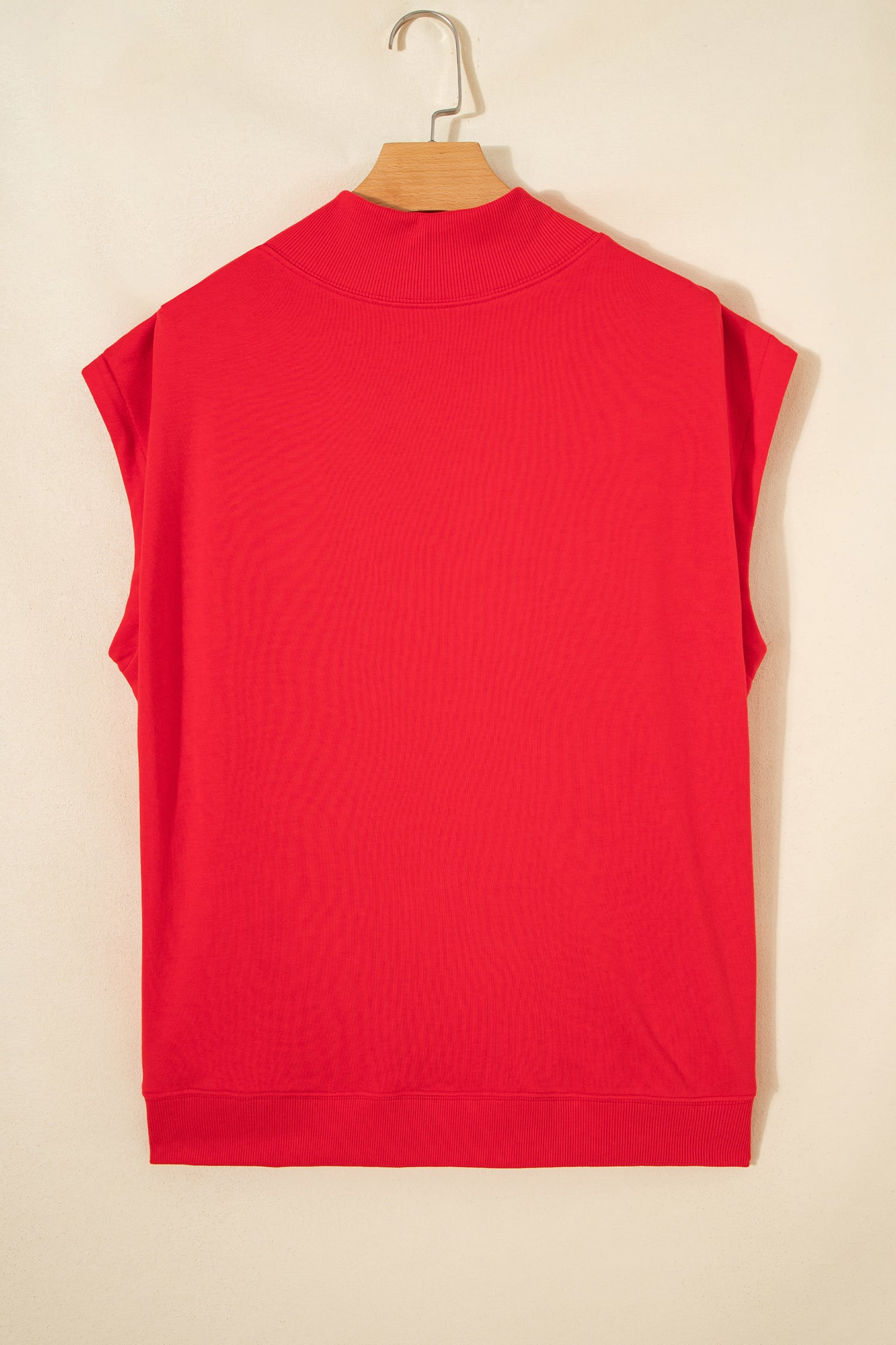 Racing Red Solid Color High Neck Cap Sleeve Loose Top