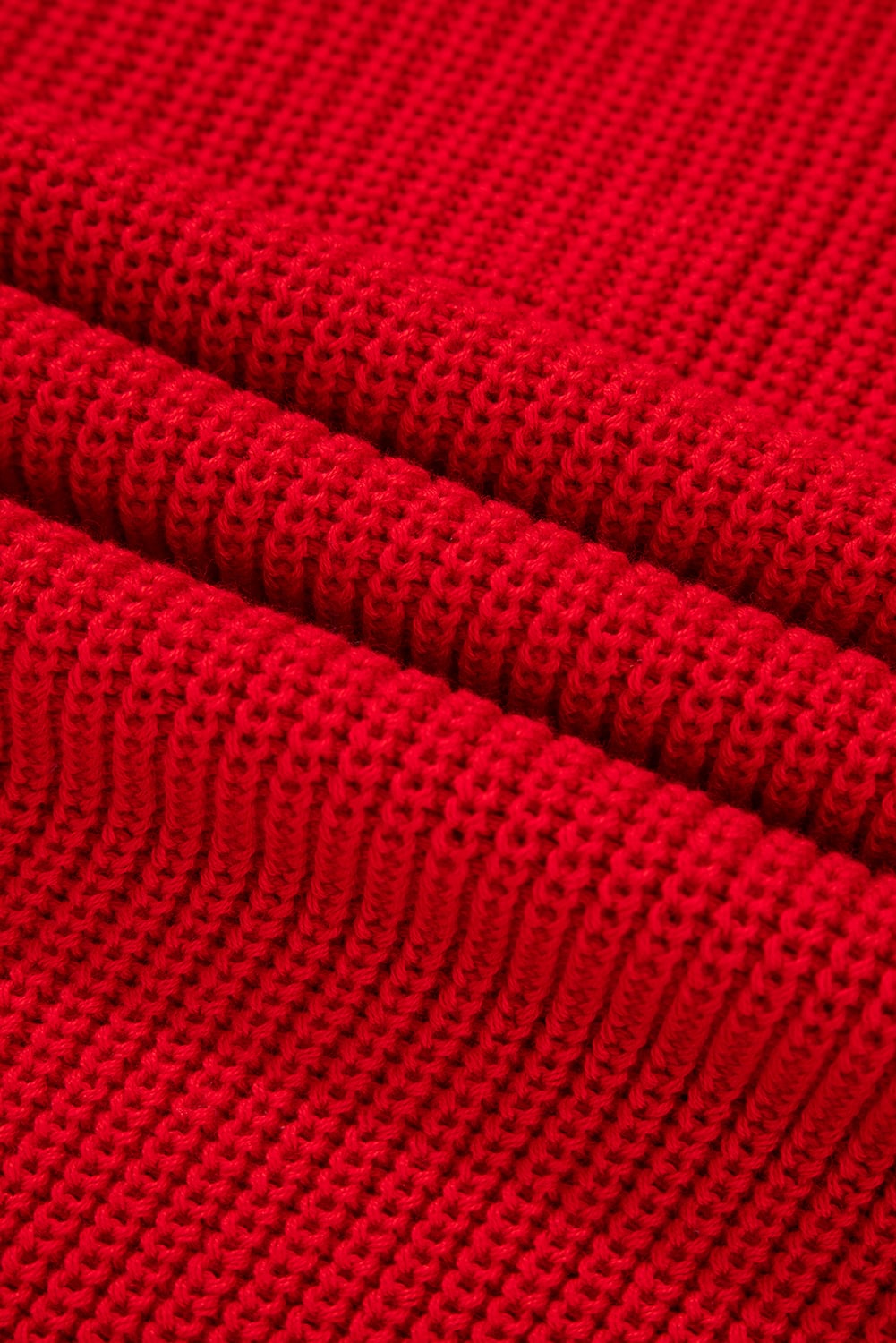 Racing Red Solid Textured Knit V Neck Drop Shoulder Sweater