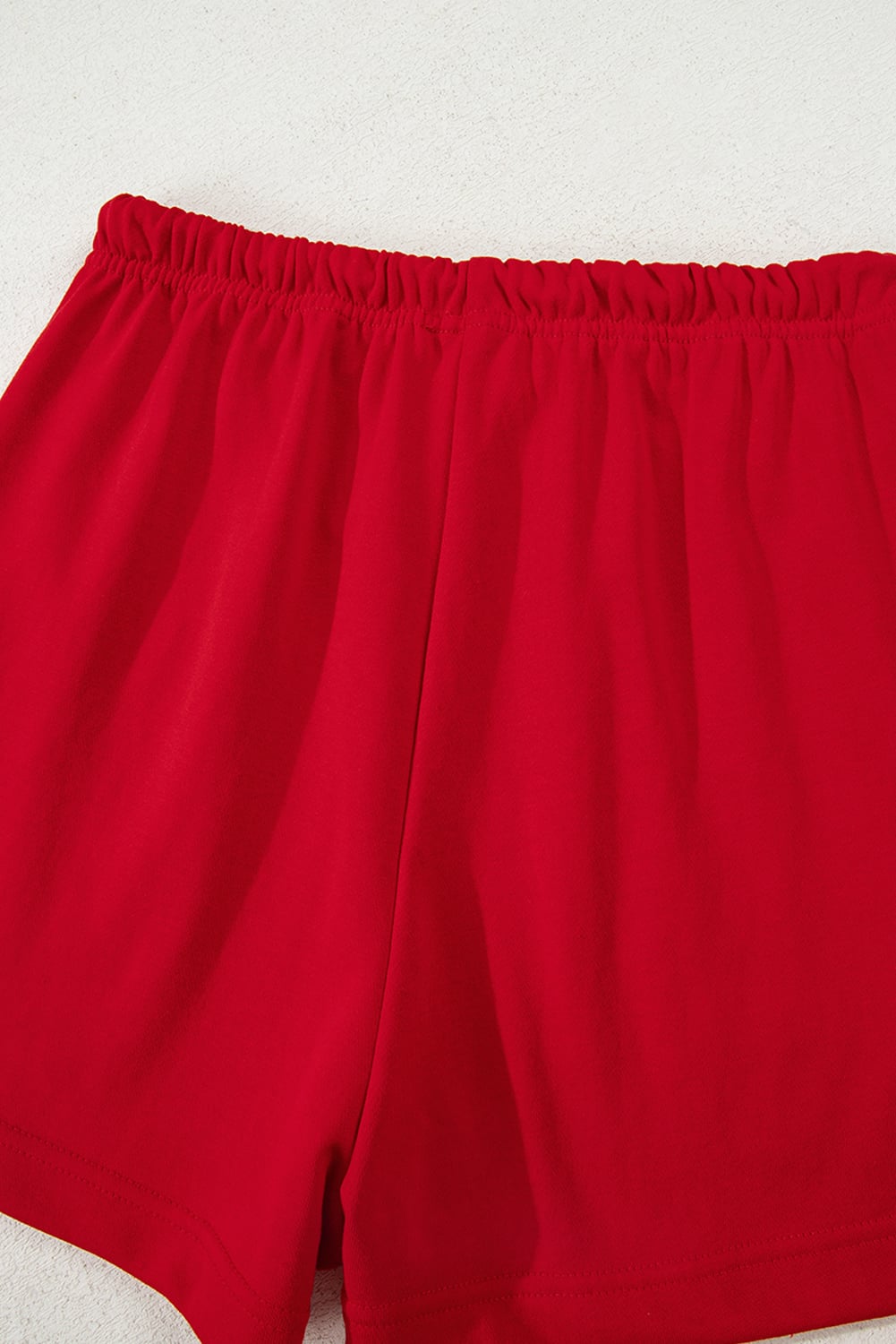 Racing Red Striped Collar Patchwork Satin Bow Sweatshirt and Shorts Set