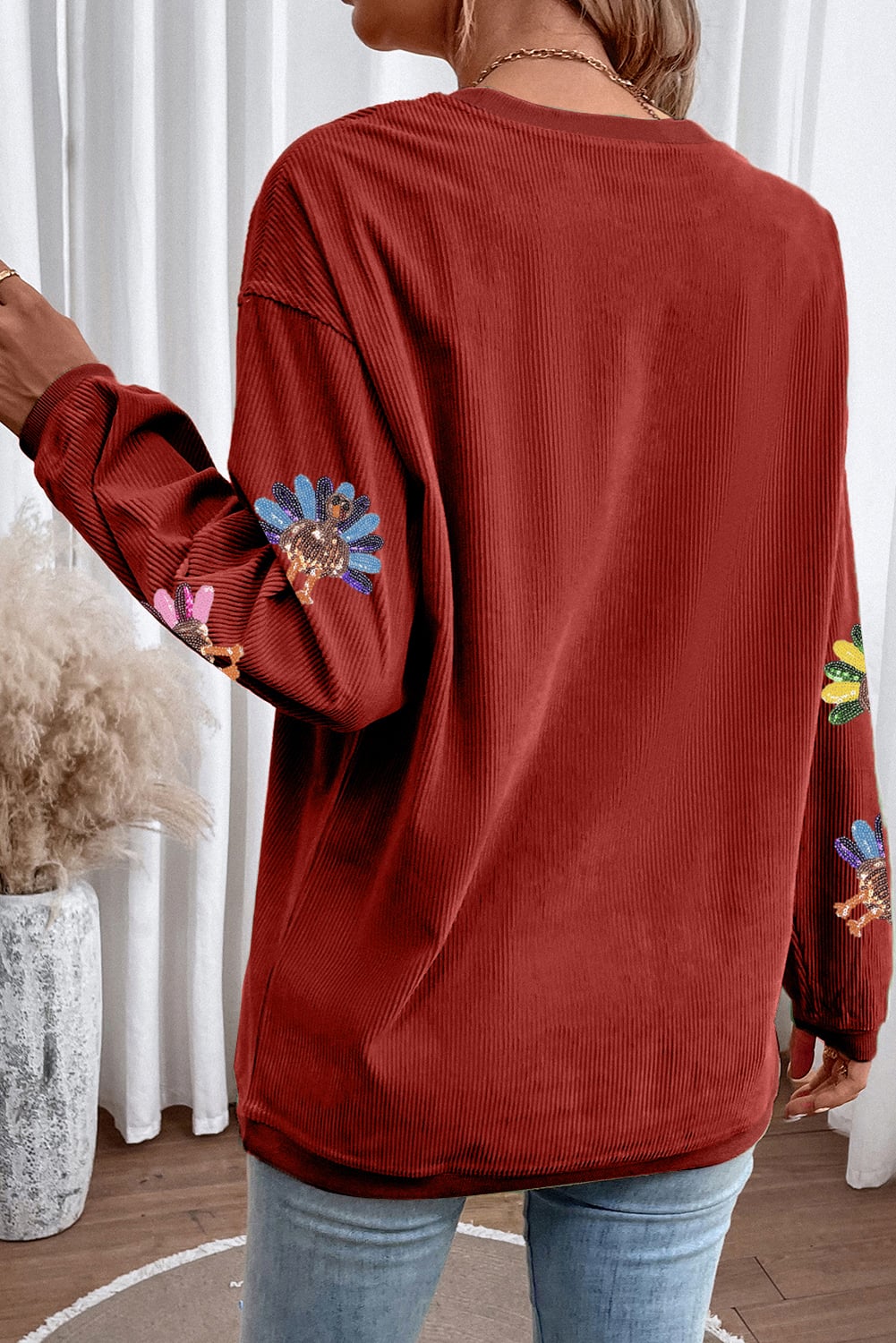 Racing Red Turkey Graphic Corded Baggy Sweatshirt