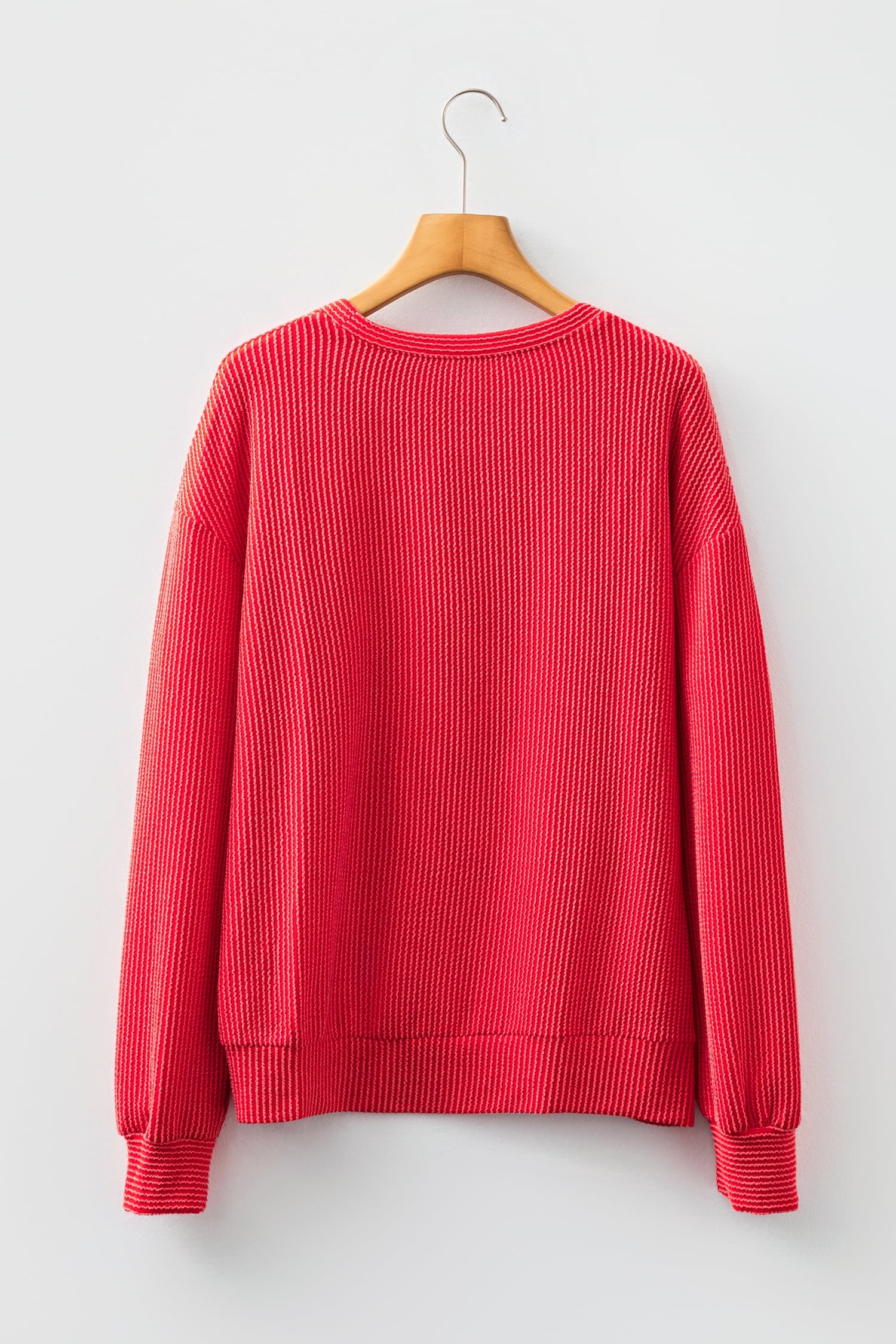 Racing Red Twisted Rib Outlined Merry Letter Graphic Loose Long Sleeve Top