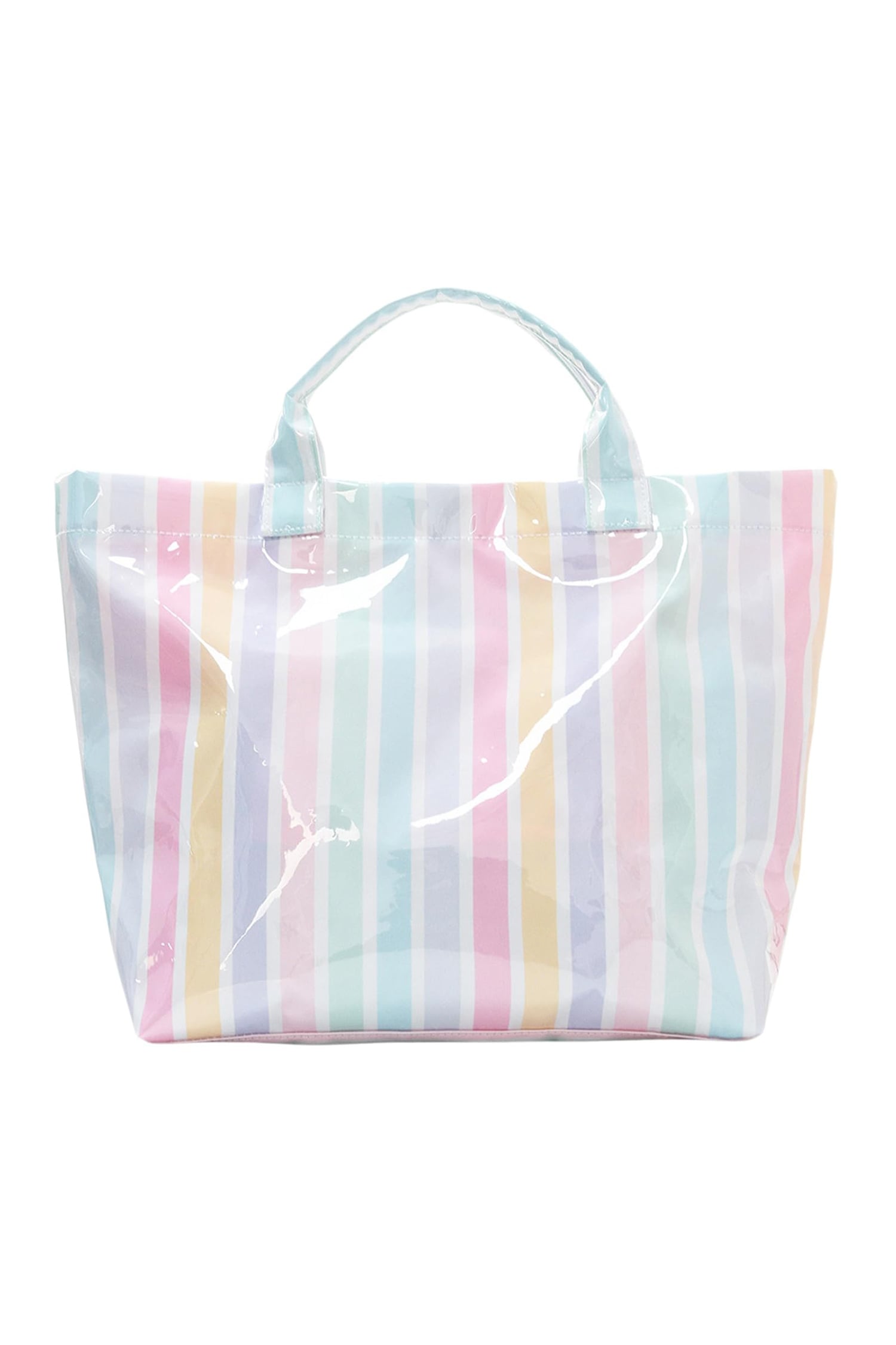 Red Glossy Striped Vinyl Large Tote Bag (Color Varied)