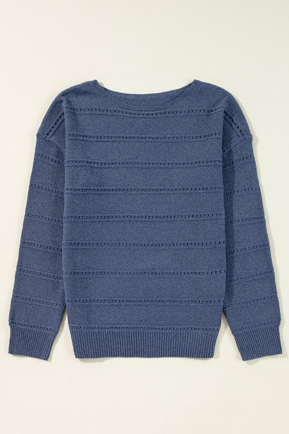 Real Teal Boat Neck Drop Shoulder Pointelle Knit Sweater