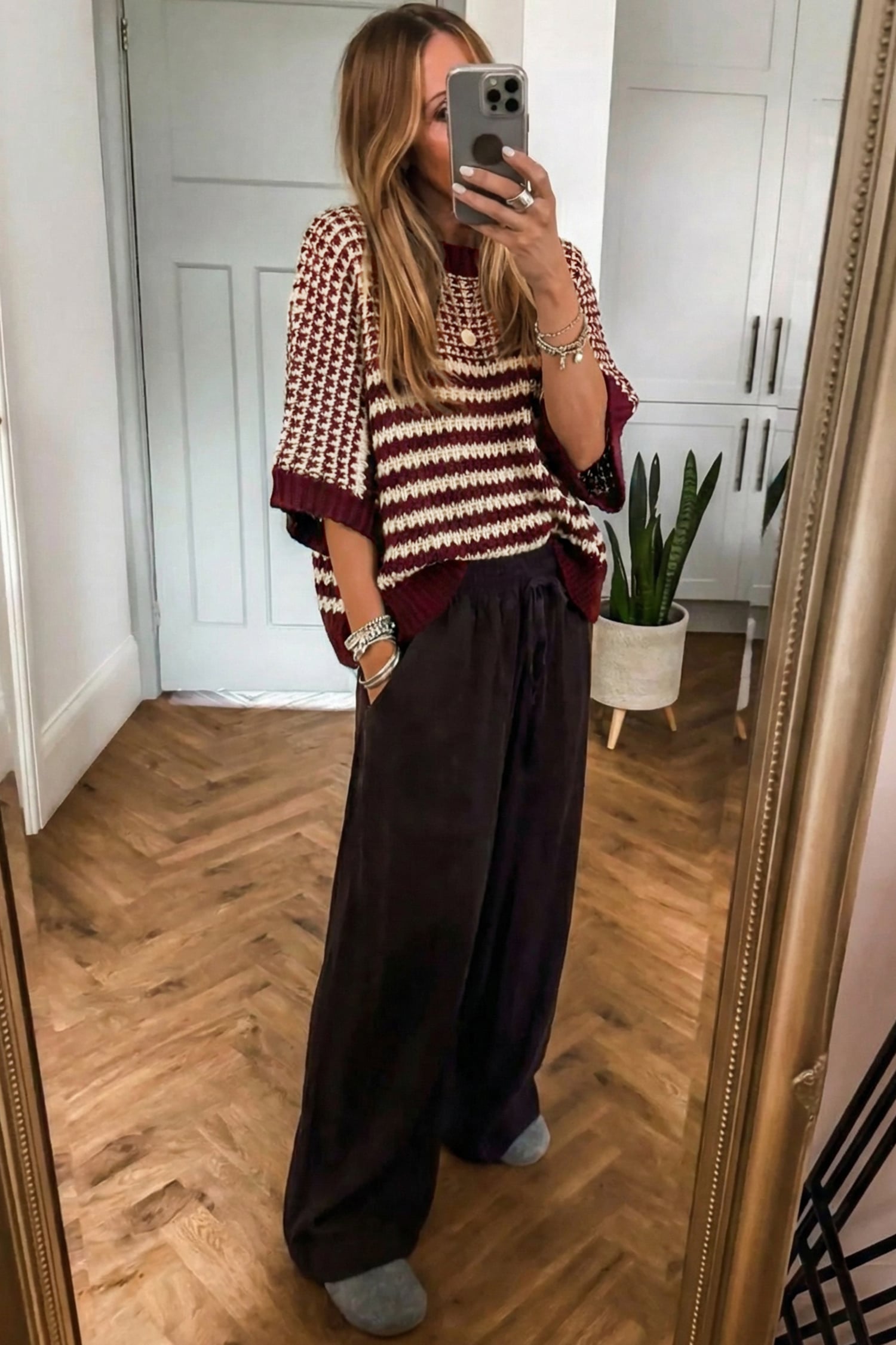 Red 3/4 Draped Sleeve Slouchy Sweater