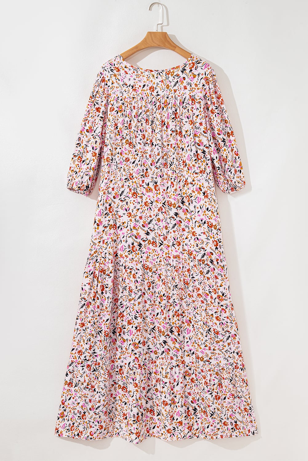 Red Boho Half Sleeve Floral V Neck Maxi Dress