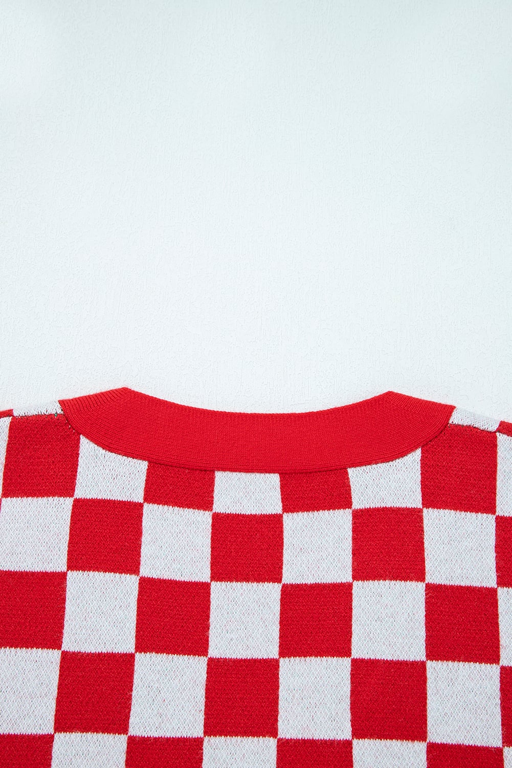 Red Checkered Christmas Tree Pattern Button V Neck Cardigan Sweater
