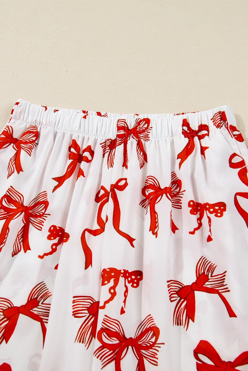 Red Christmas Bow Print Long 2pcs Pajama Set