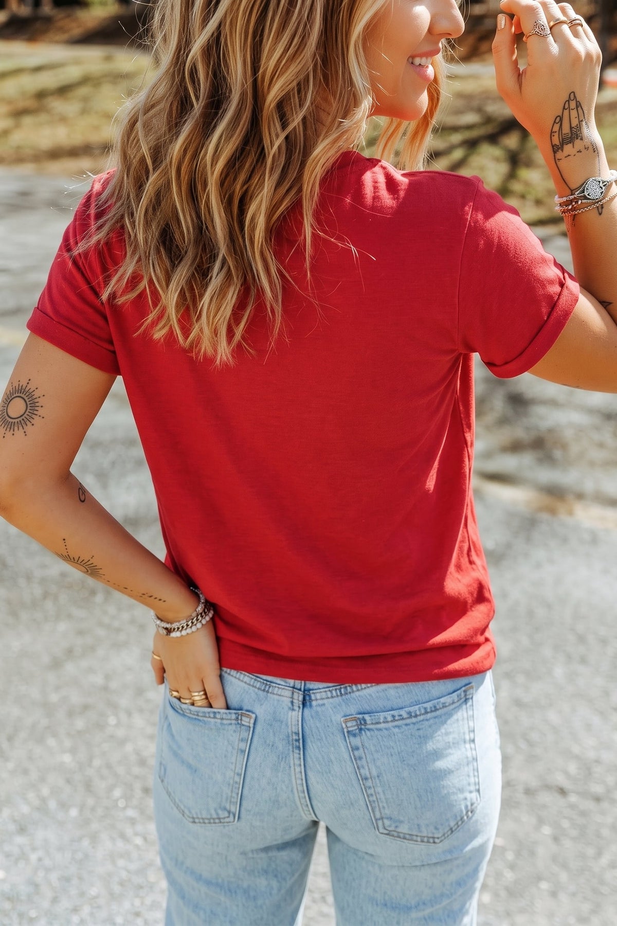 Red Christmas Holly Jolly Slogan Casual Crew Neck Graphic T-Shirt