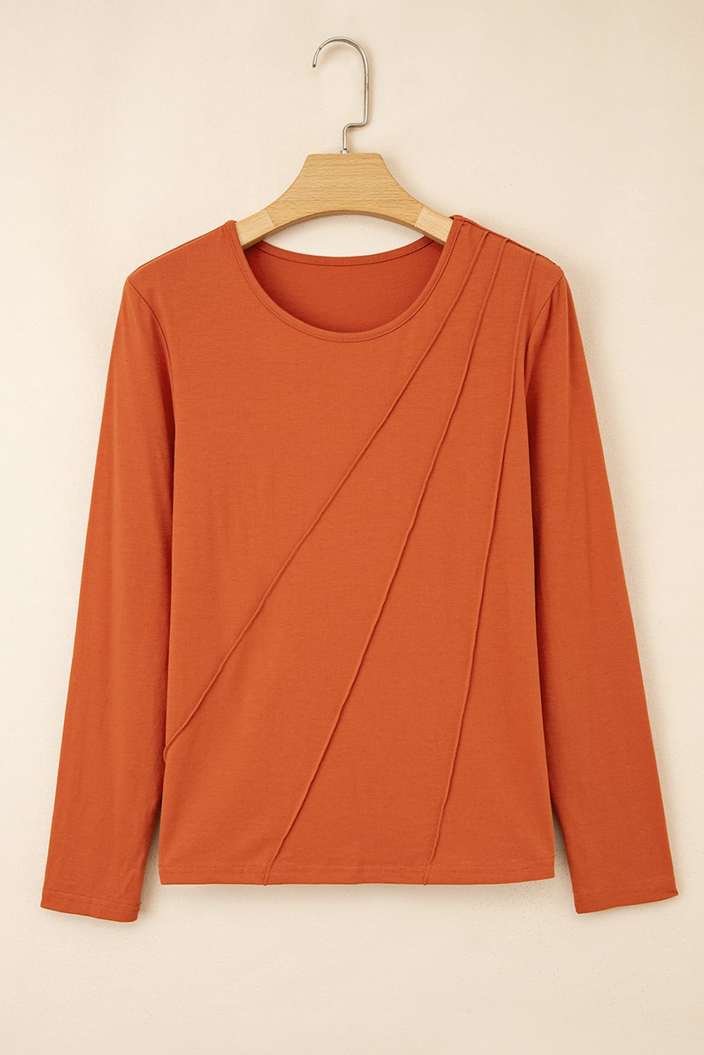 Red Clay  Asymmetric Seam Detail Solid Color Long Sleeve Top