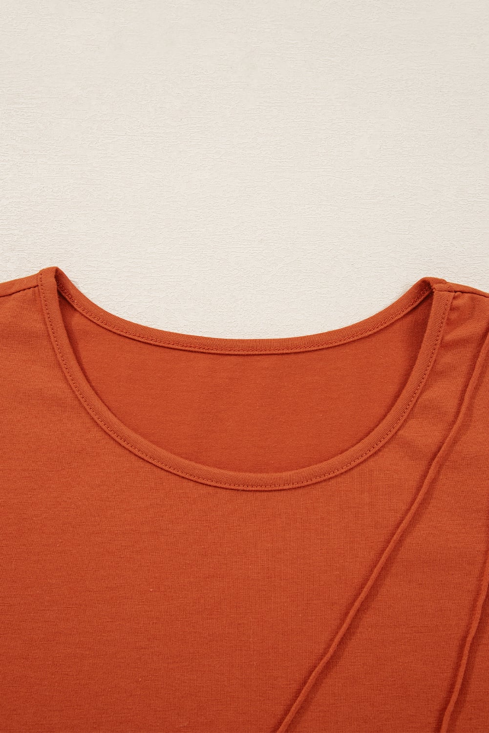 Red Clay  Asymmetric Seam Detail Solid Color Long Sleeve Top