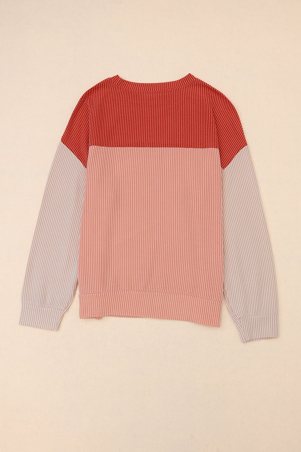 Fiery Red Color Block Long Sleeve Ribbed Loose Top