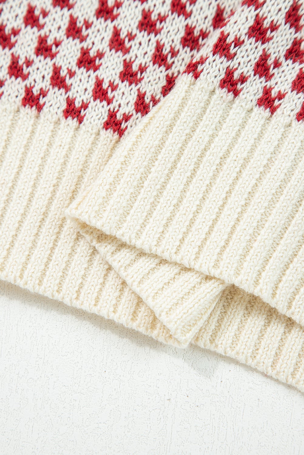 Red Contrast Color Pattern Lantern Sleeve Sweater