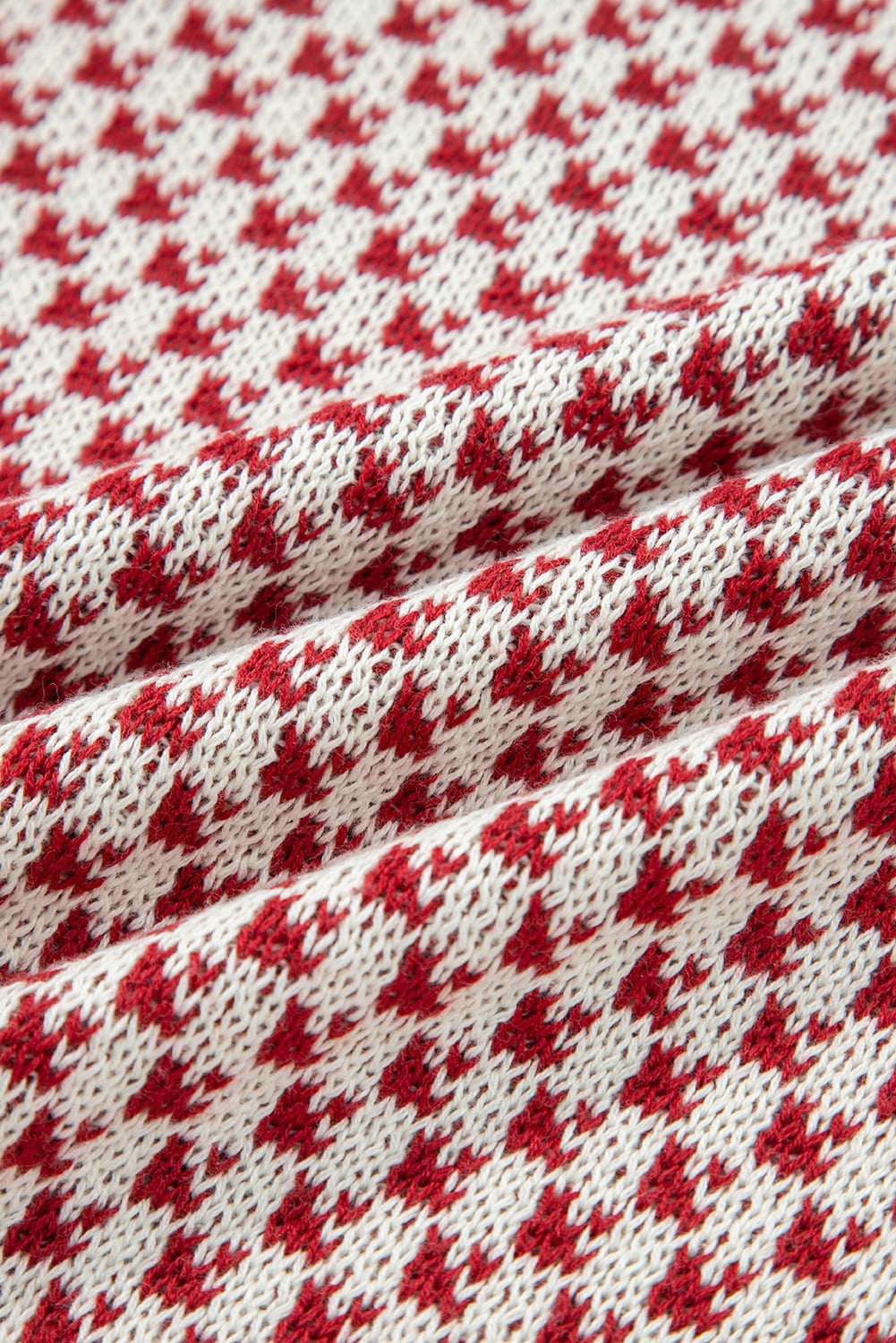 Red Contrast Color Pattern Lantern Sleeve Sweater