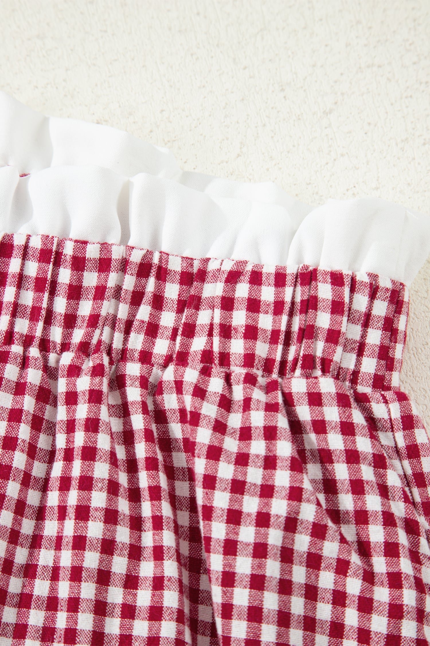 Red Contrast Trim Plaid Print Plus Size Shorts