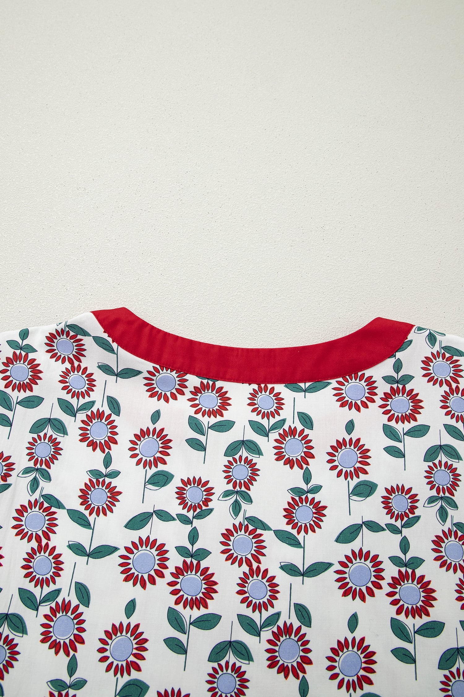 Red Cute Sunflower Printed Striped Patchwork Trim Flutter Sleeve Long Dress