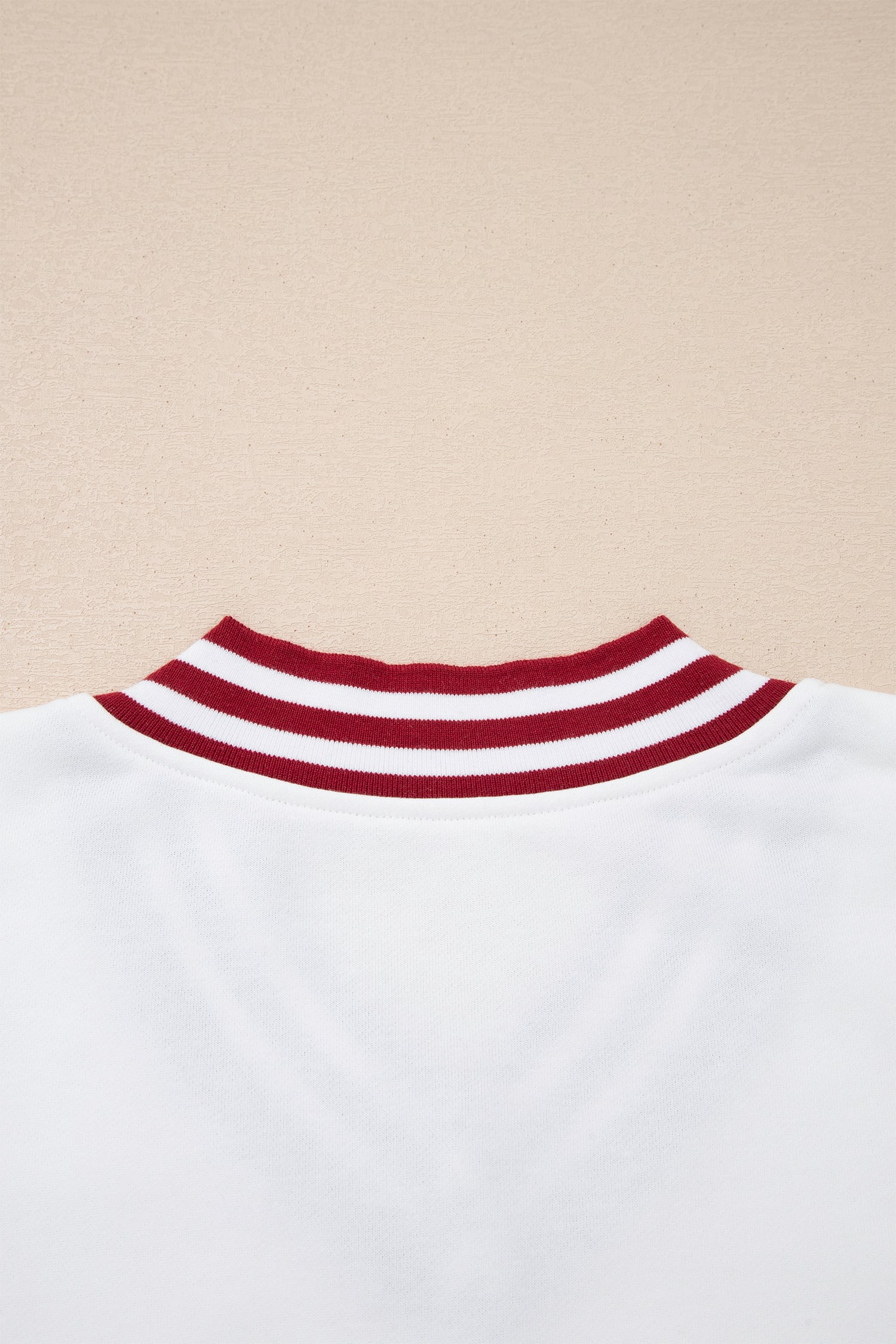 Red Dahlia Chenille Letter A Graphic Varsity Striped V Neck Puff Sleeve Sweatshirt