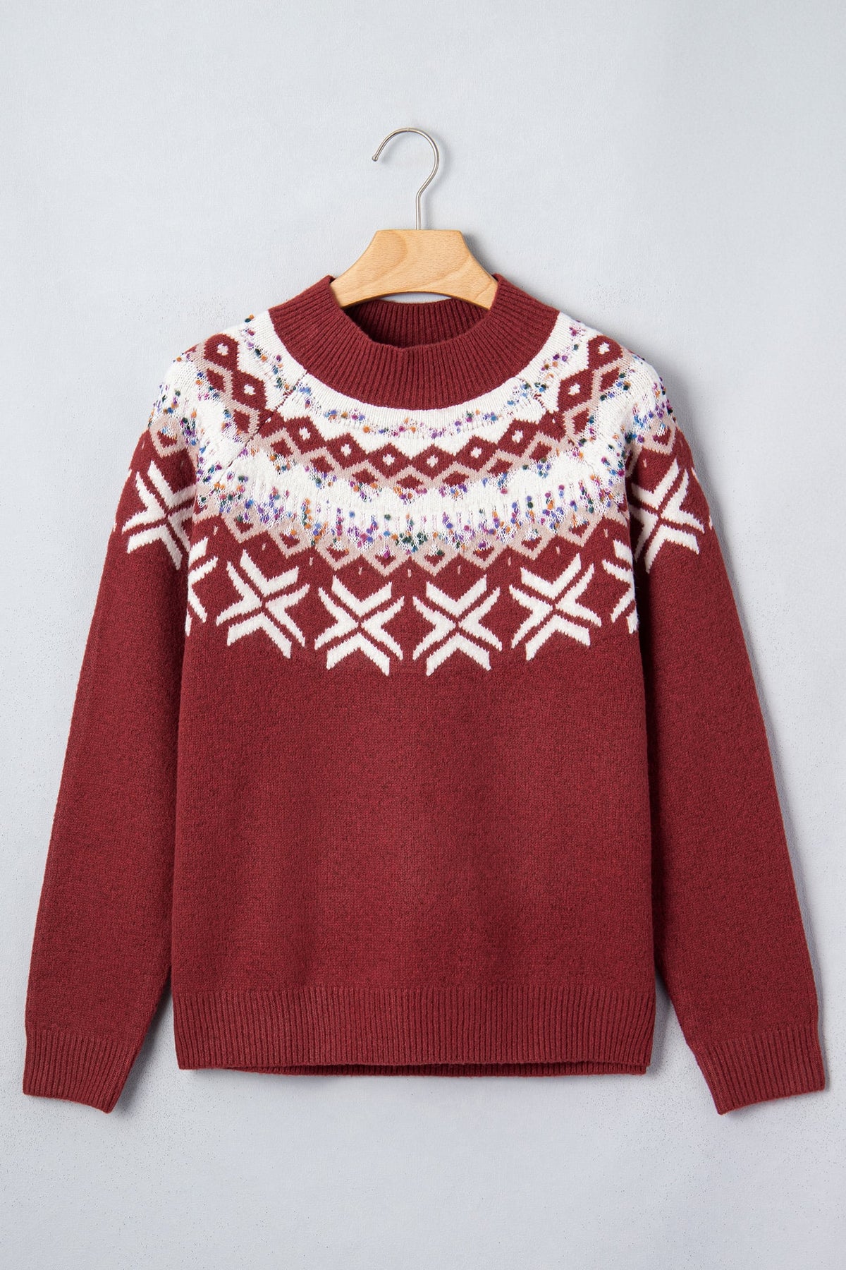 Red Dahlia Christmas Theme Geometric Pattern Knit Round Neck Shift Sweater