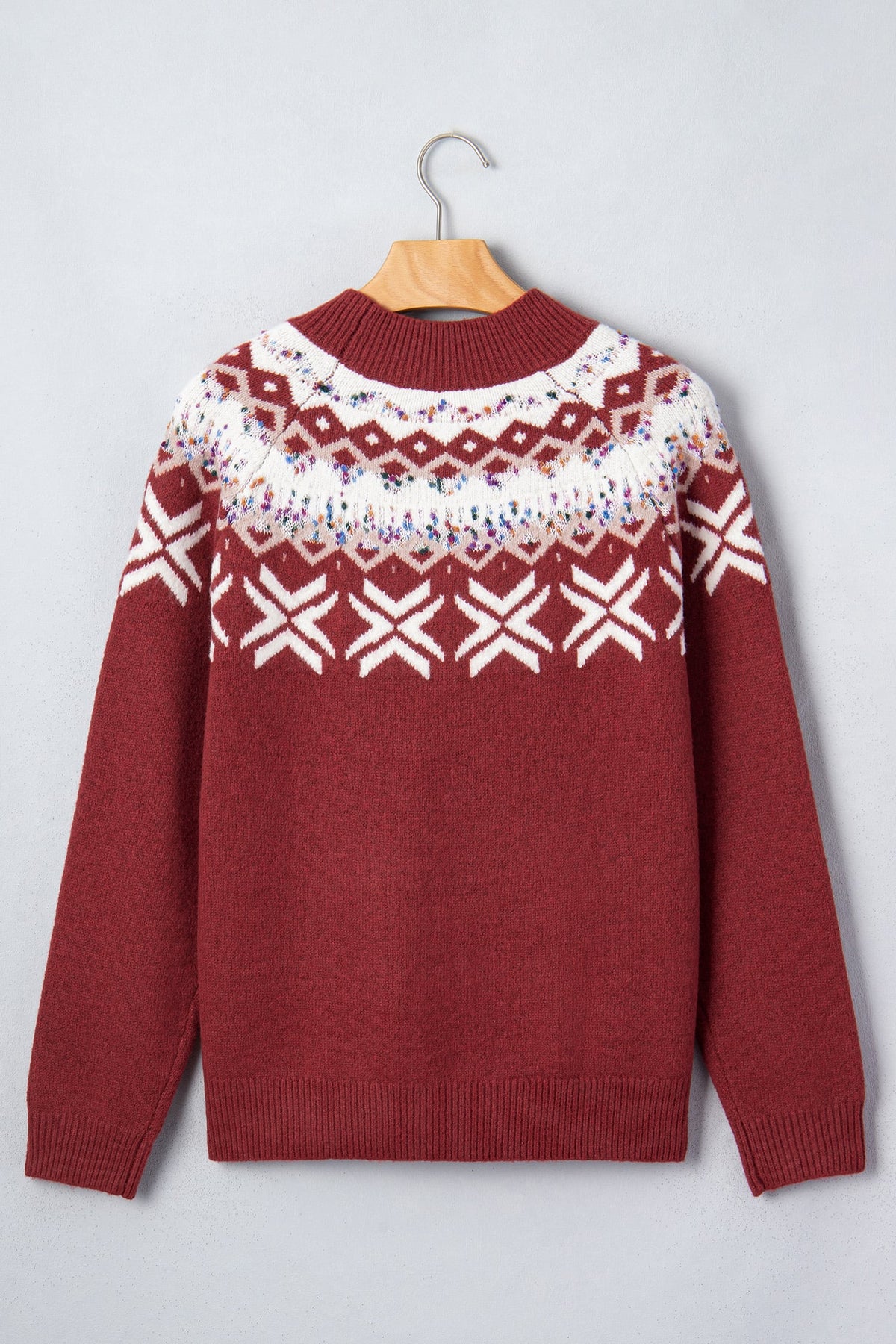Red Dahlia Christmas Theme Geometric Pattern Knit Round Neck Shift Sweater