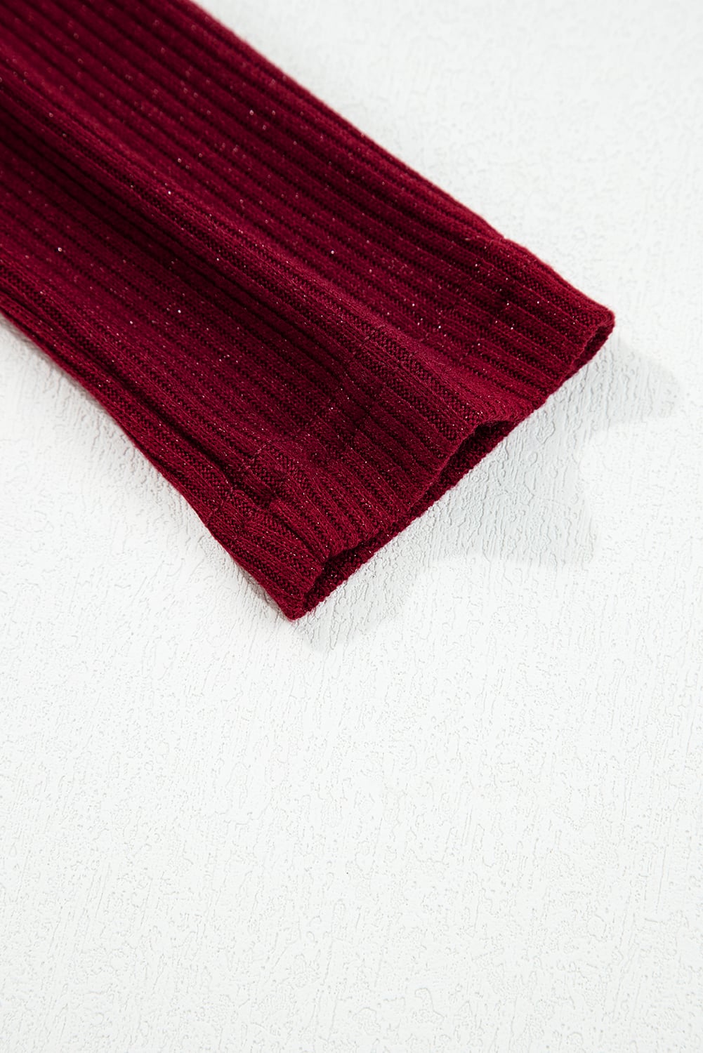 Red Dahlia Metal Ribbed Knit Long Sleeve Slim Fit Top
